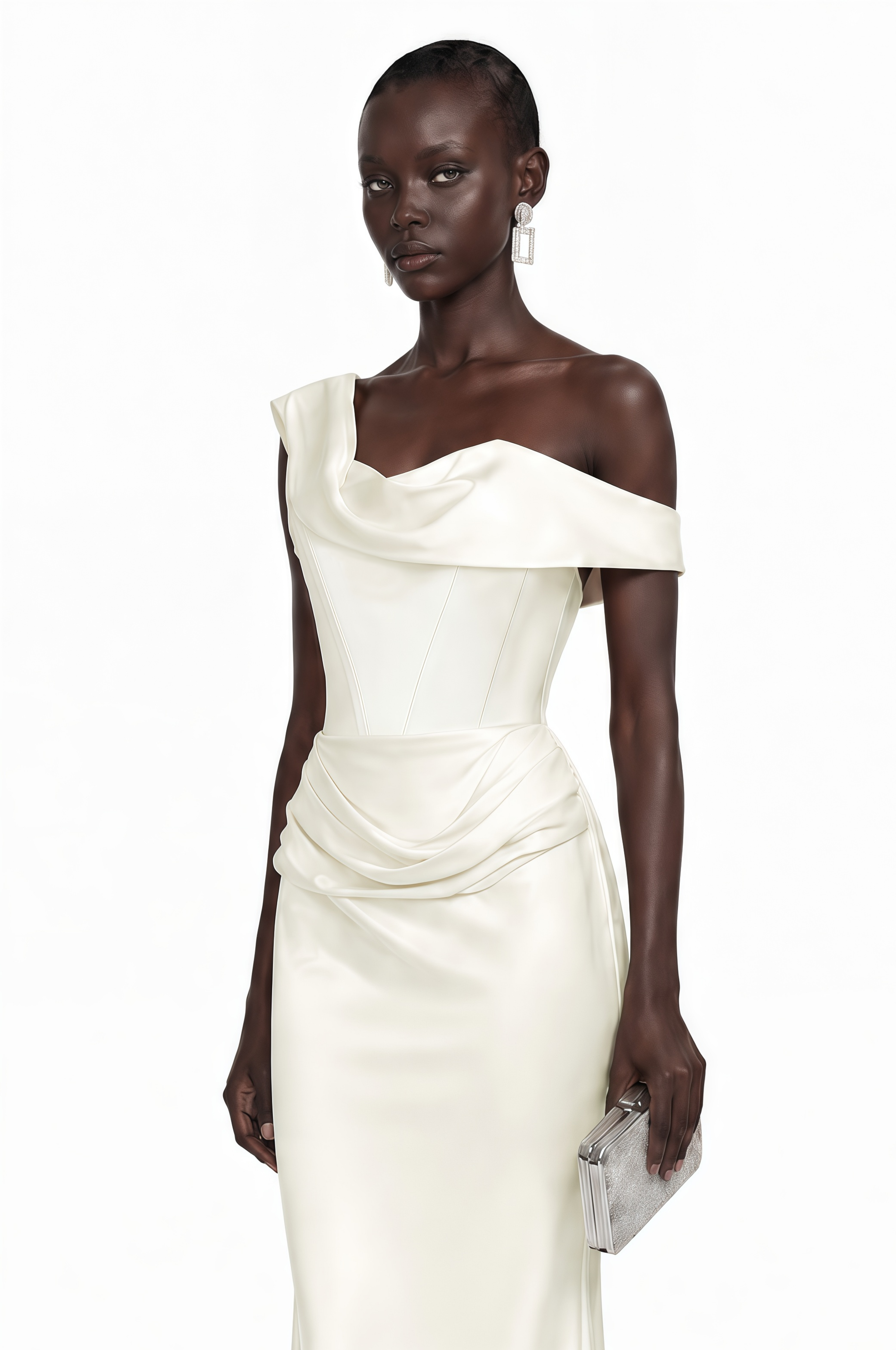 Salote White Off Shoulder Ruched Maxi Dress