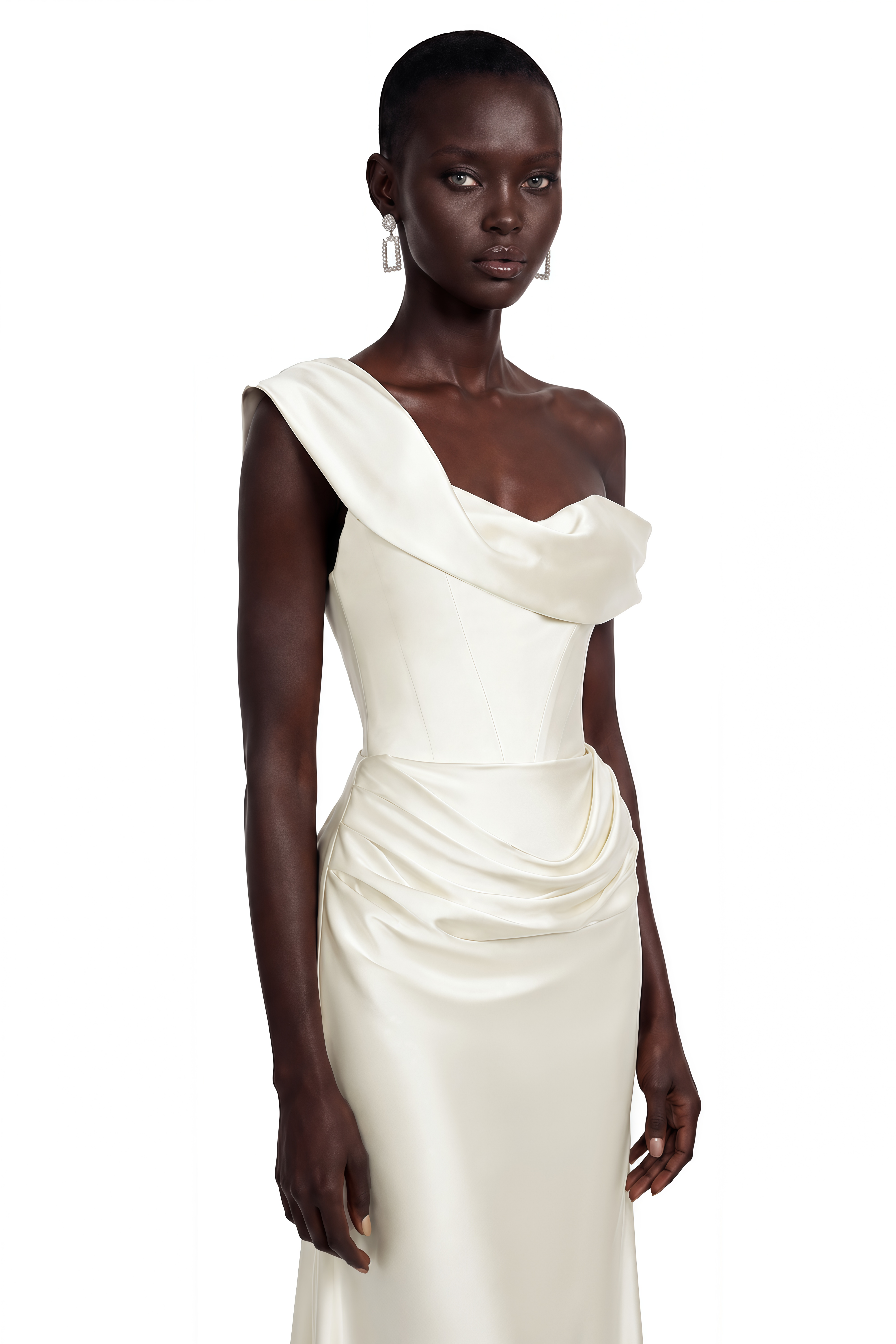 Salote White Off Shoulder Ruched Maxi Dress