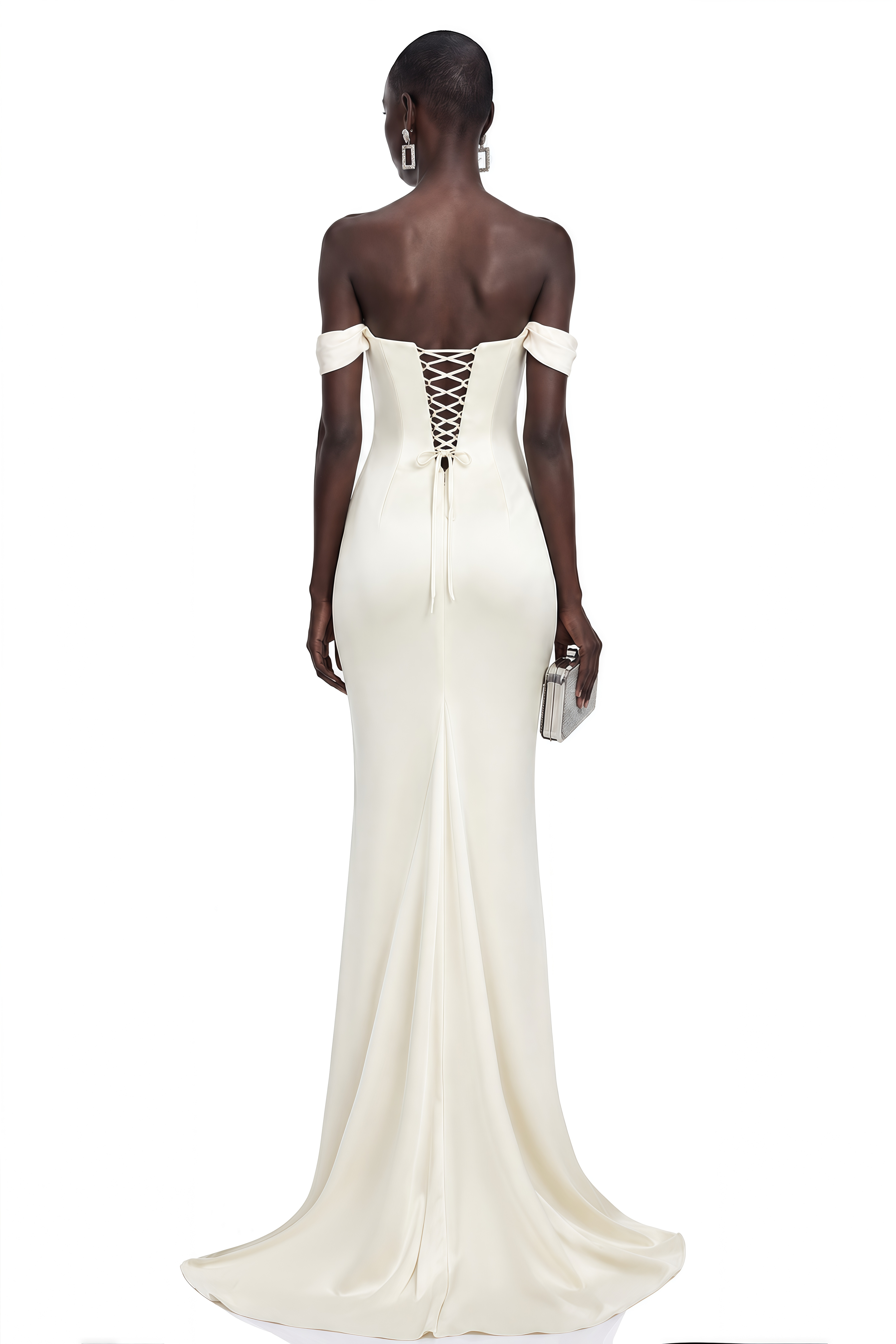 Salote White Off Shoulder Ruched Maxi Dress