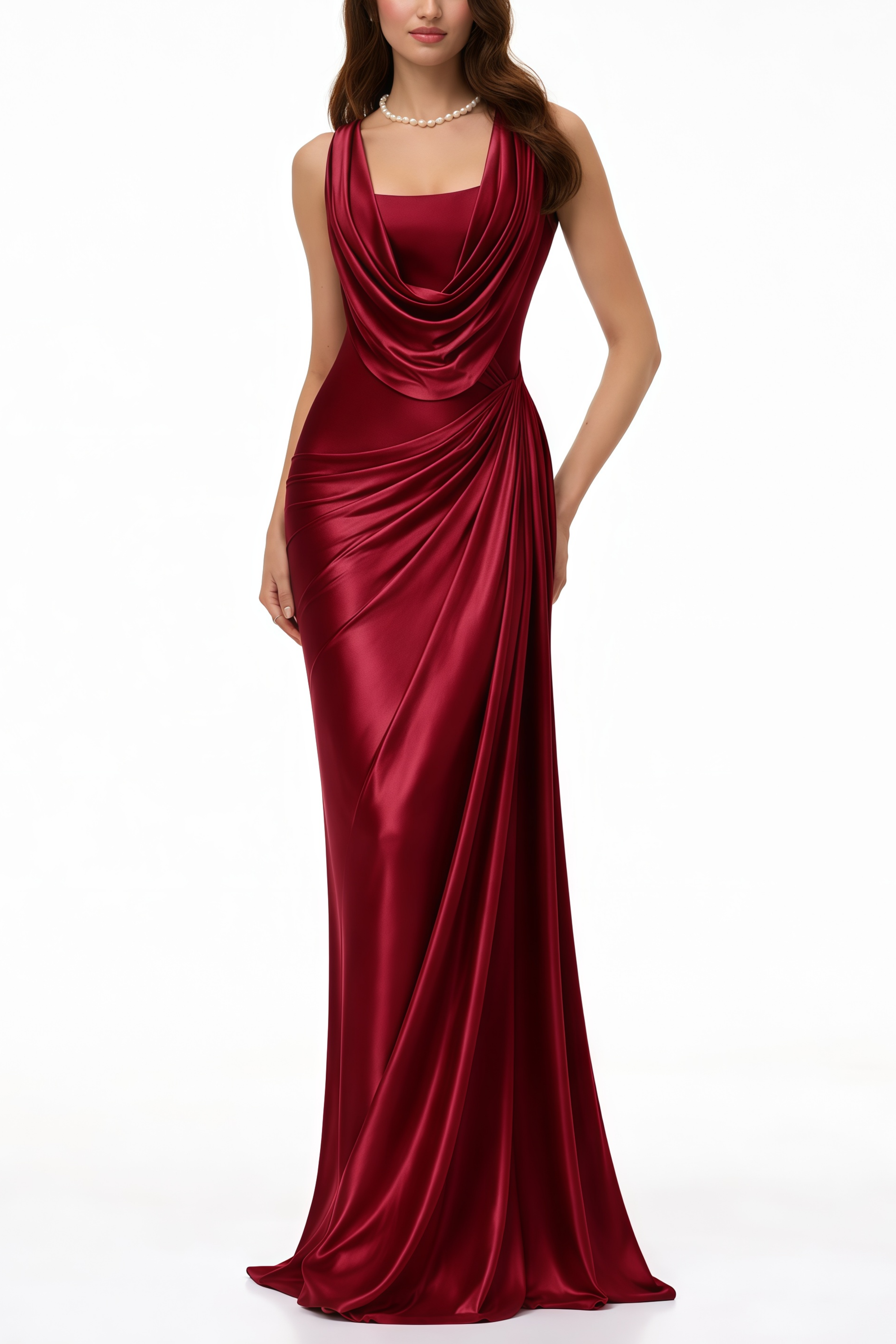 Robe longue à col roulé Samuri, couleur bordeaux