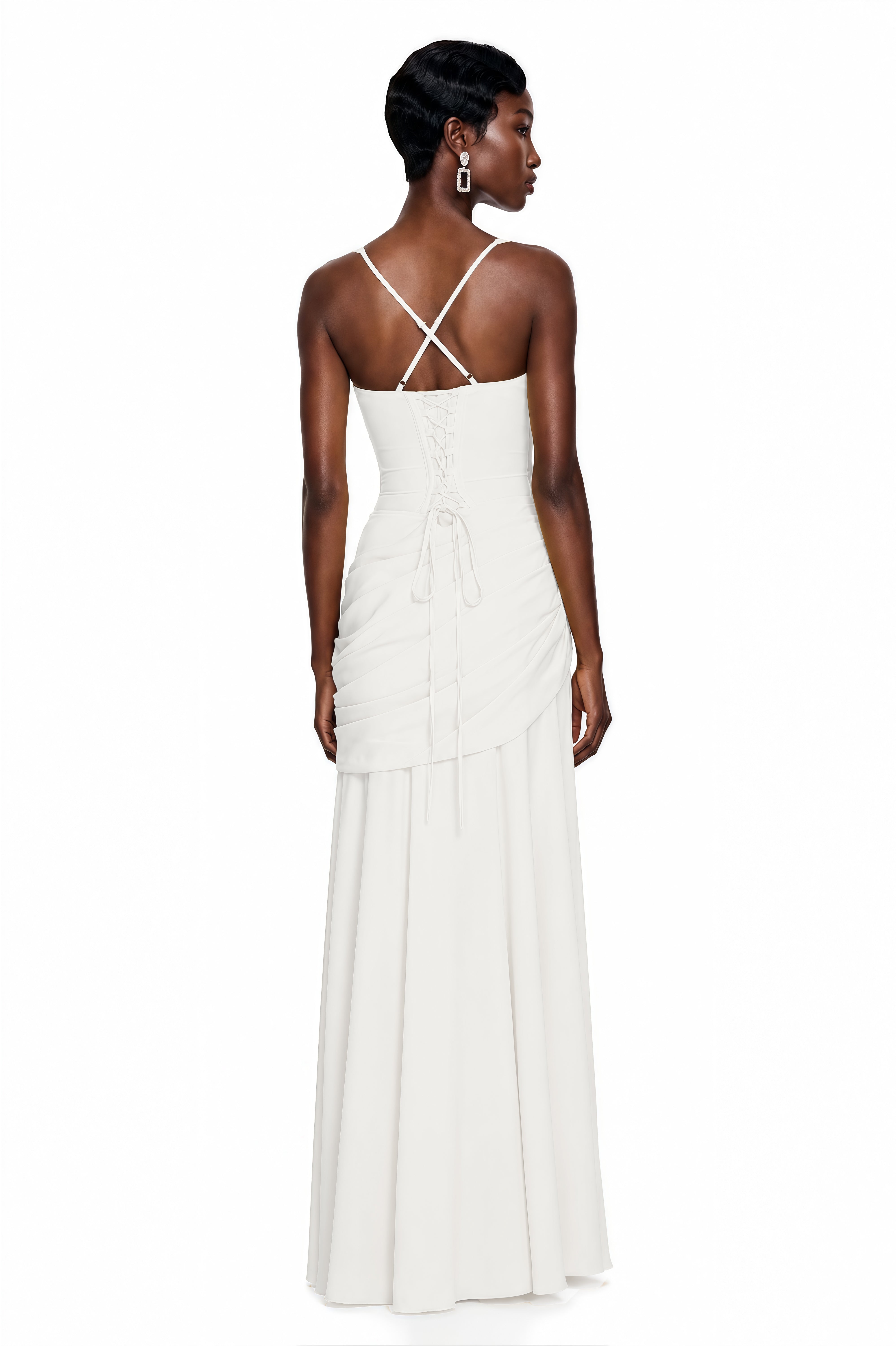 Sanne White Square Neck Ruched Maxi Dress