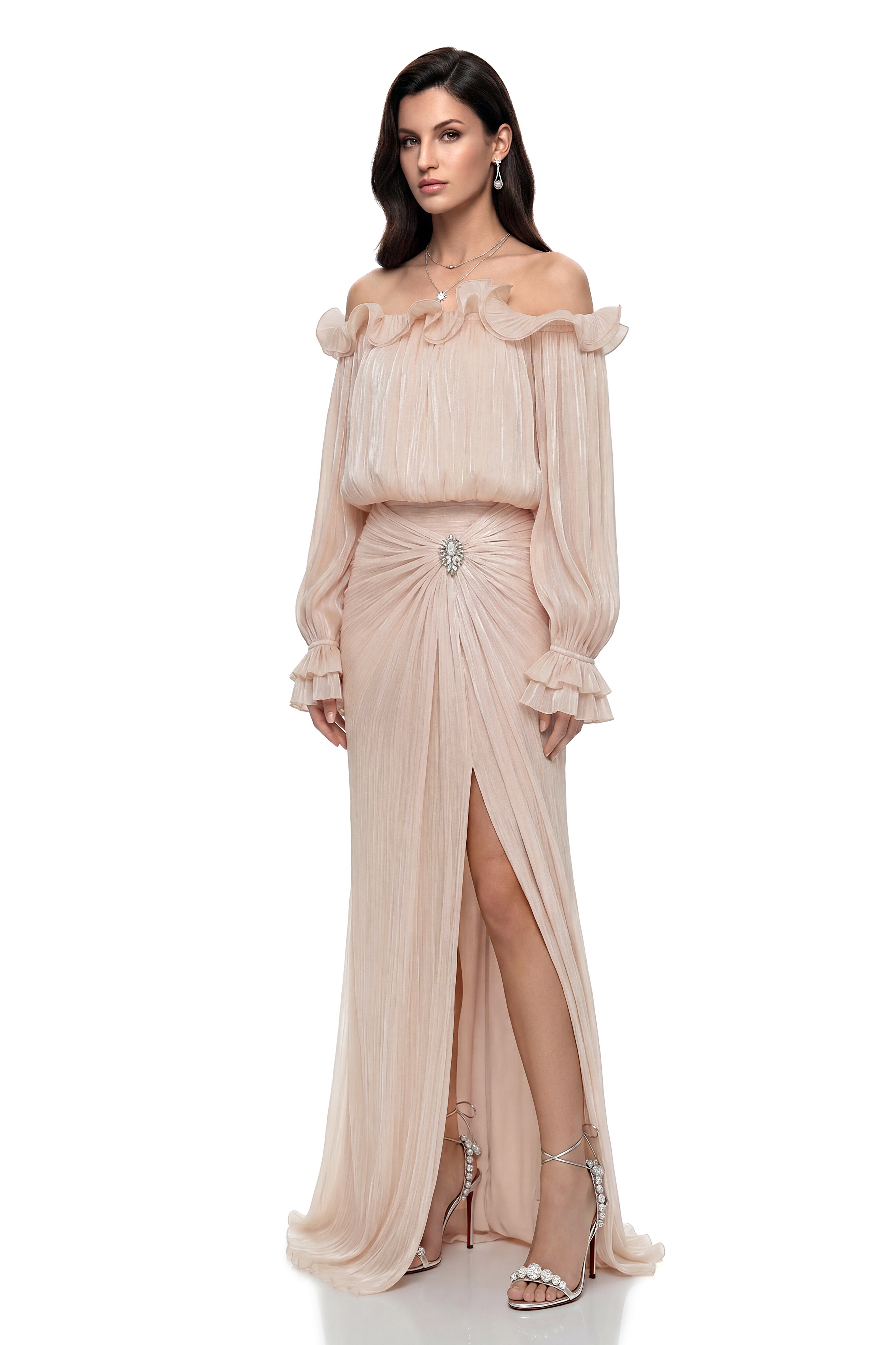 Sappho Champagne Off Shoulder Ruffled Blouse