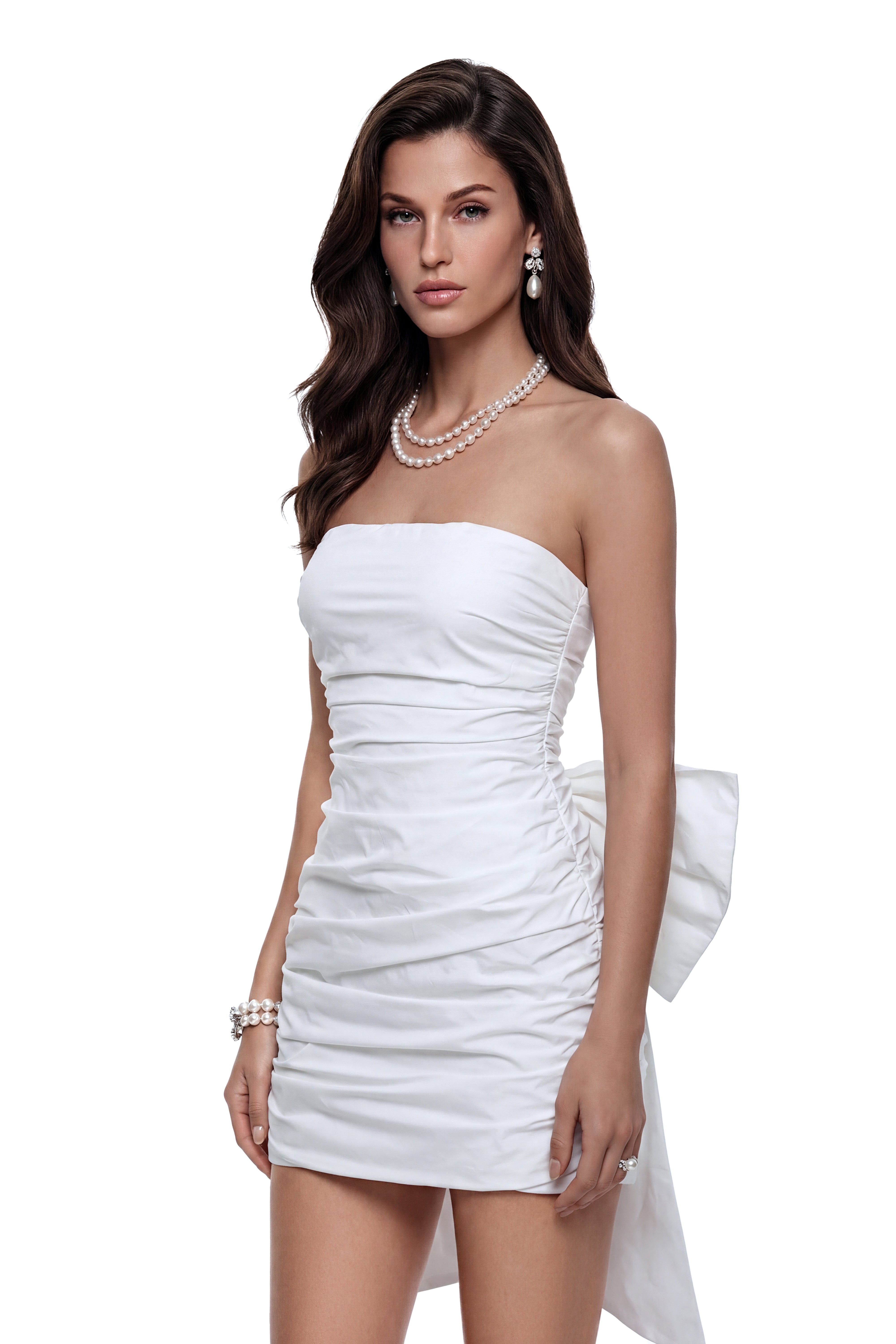 فستان قصير أبيض من الساري مع كشكش وعقدة