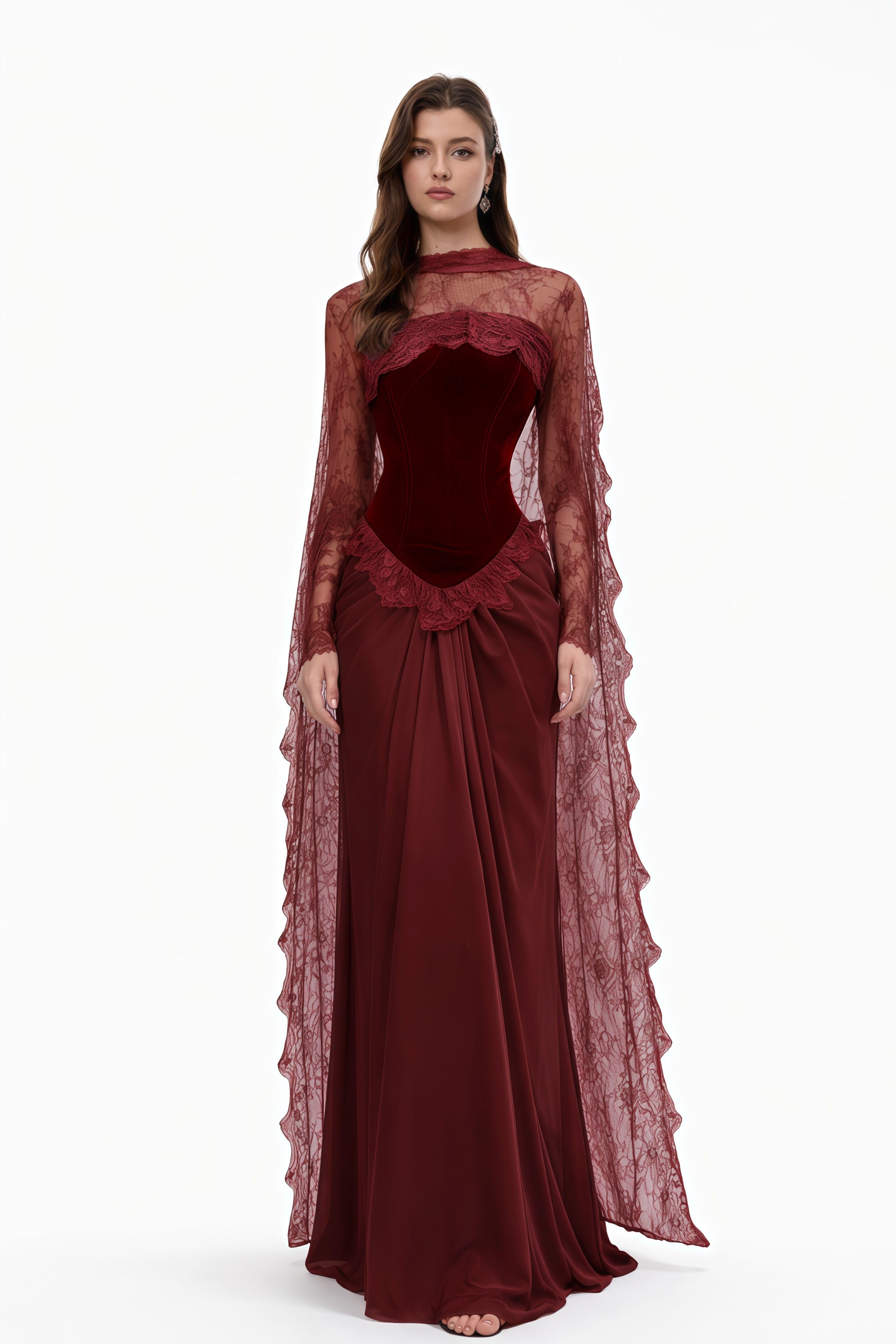 Floral Lace Maxi Dress with Cape