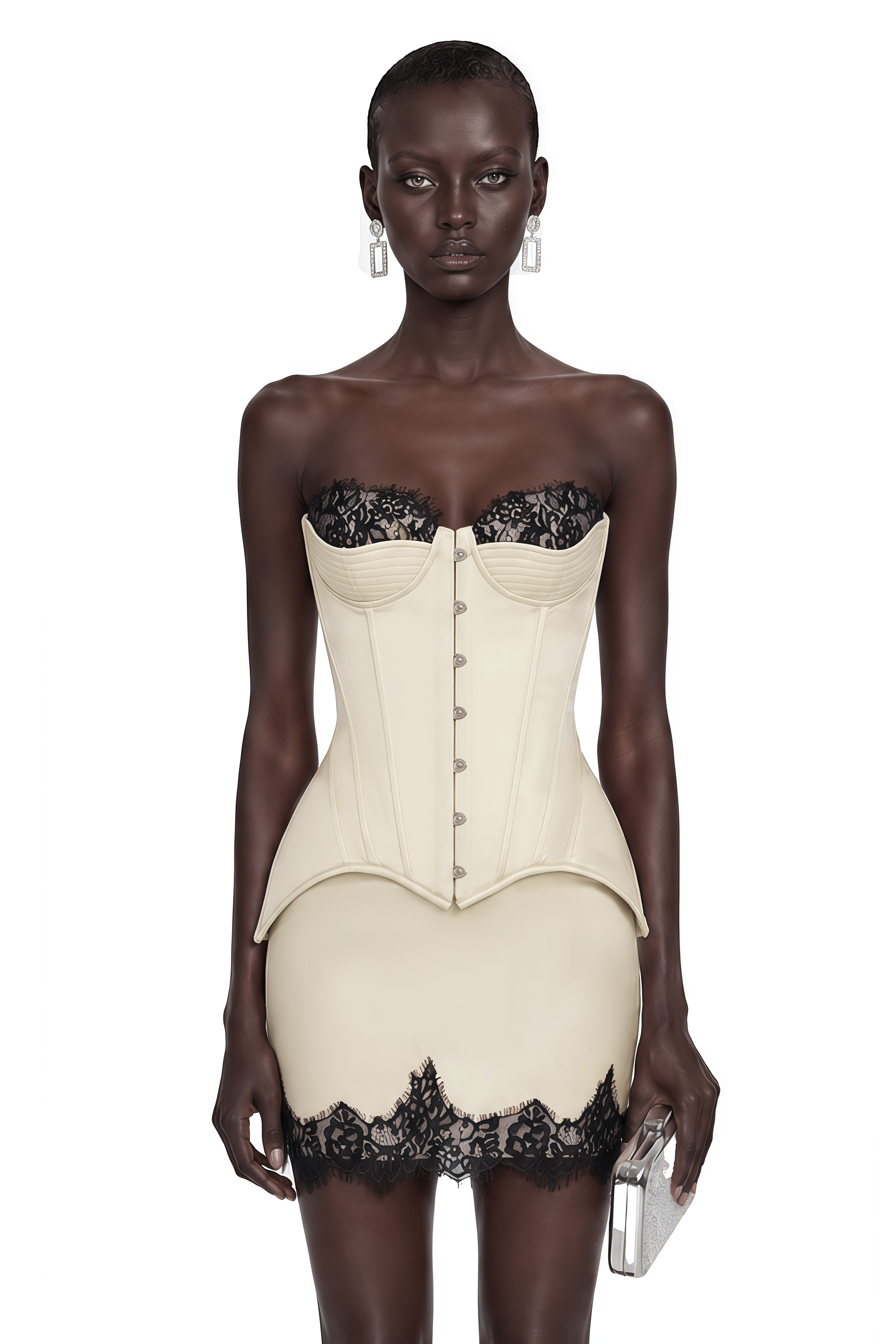 Sesilia Nude Top & Skirt with Lace Trim