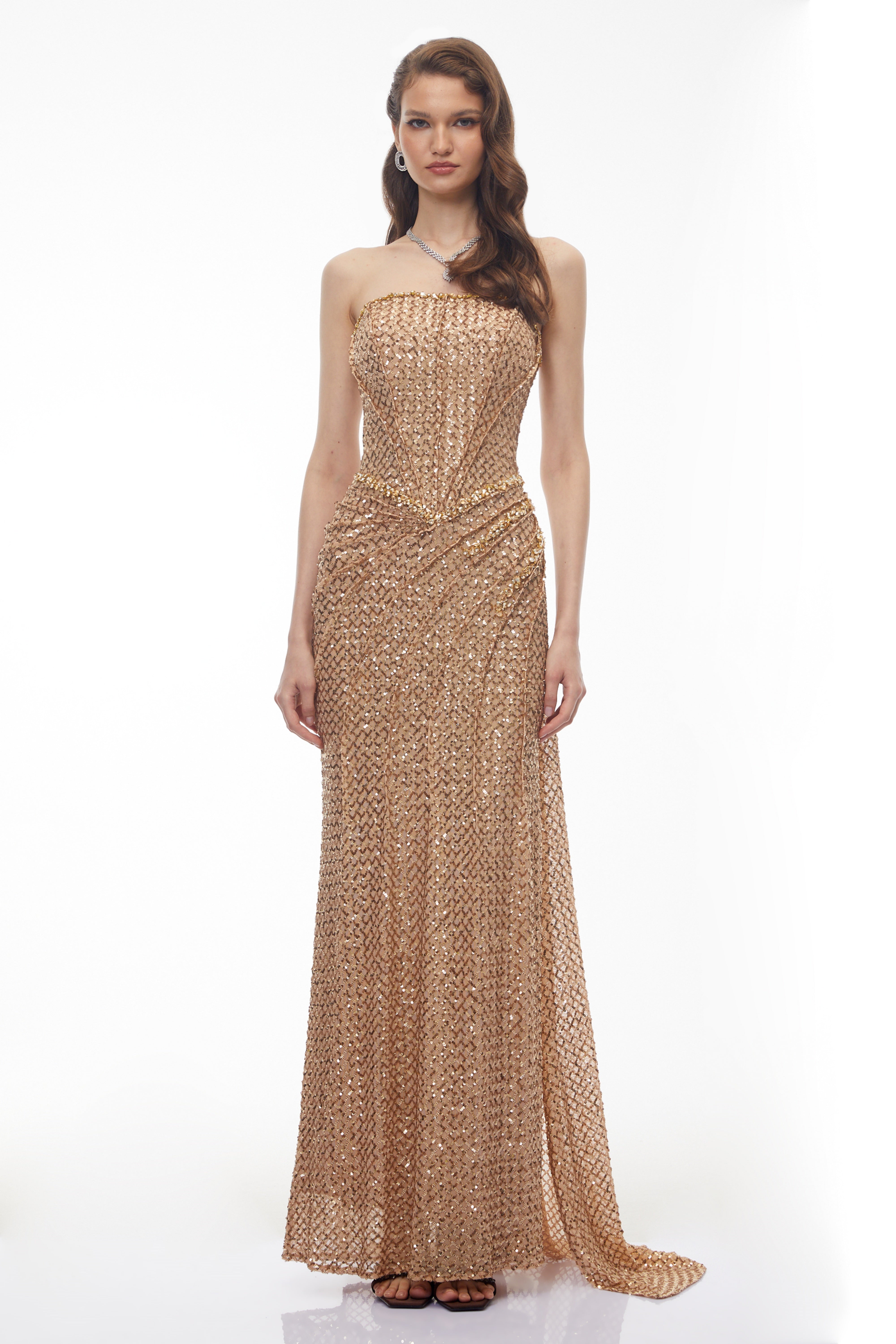 Robe longue froncée et ornée Shifra Gold