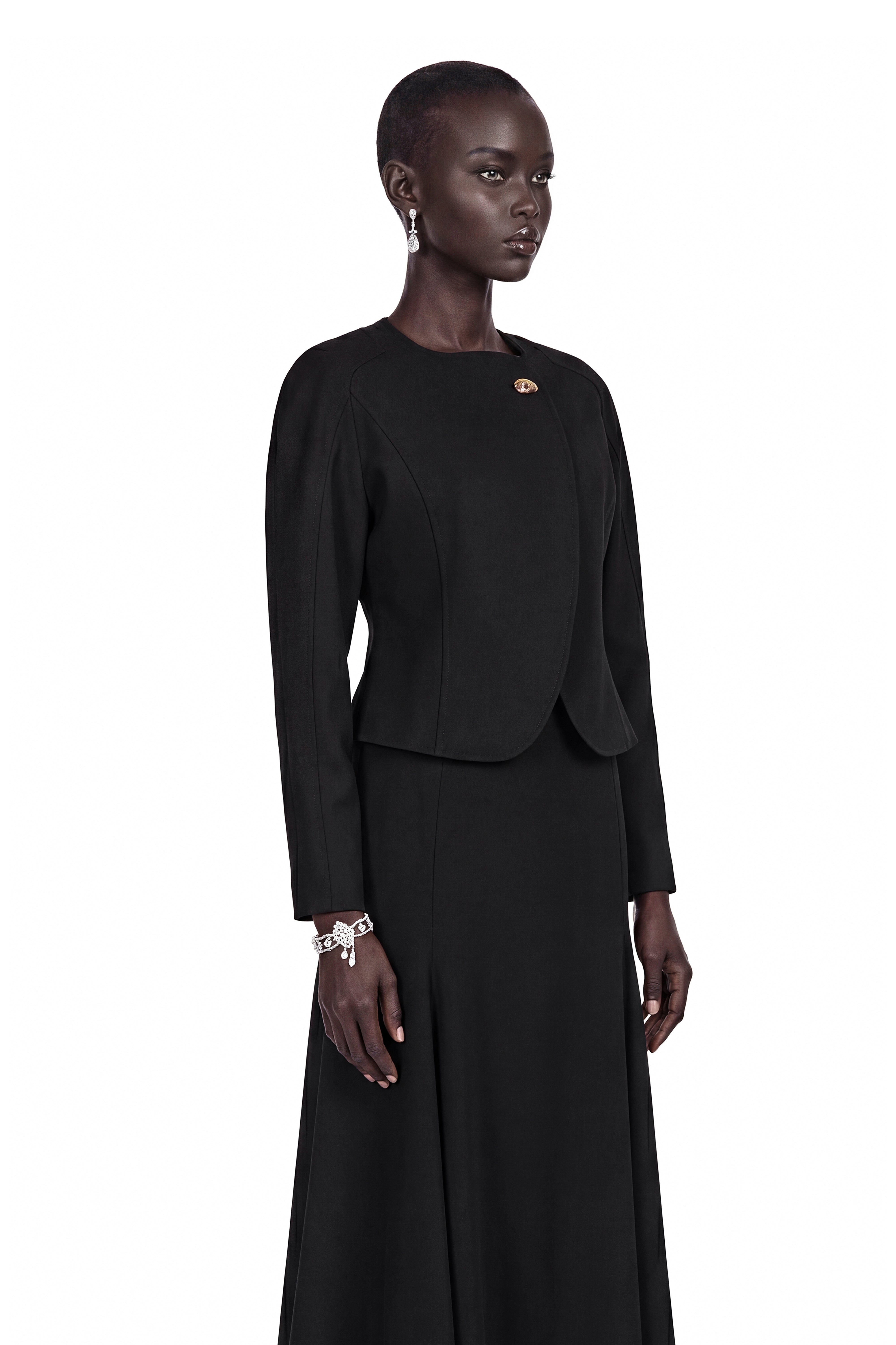 Siddiqa Black Curved Hem Top & Skirt Set