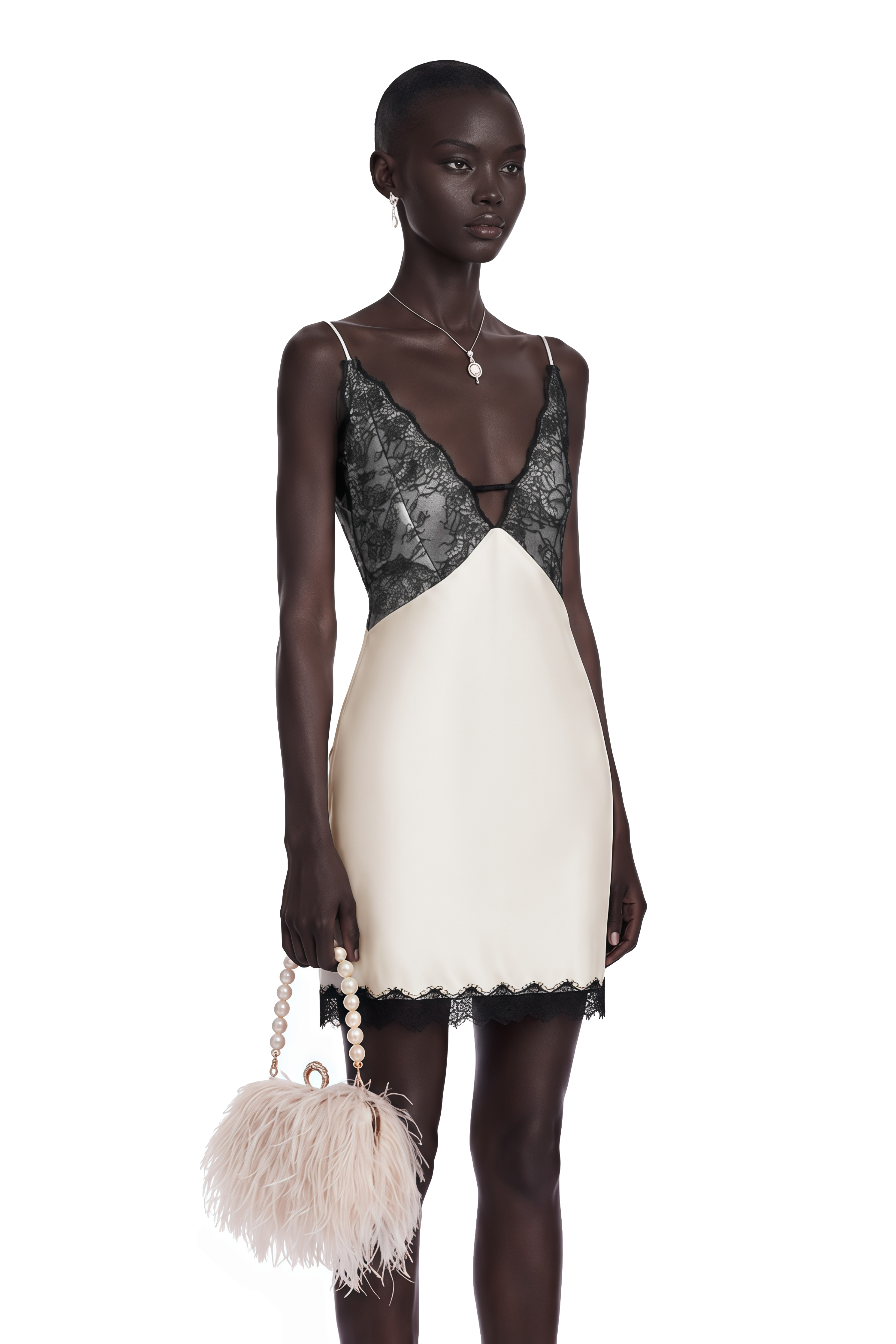 Sidonie Khaki V-Neck Lace Satin Mini Dress