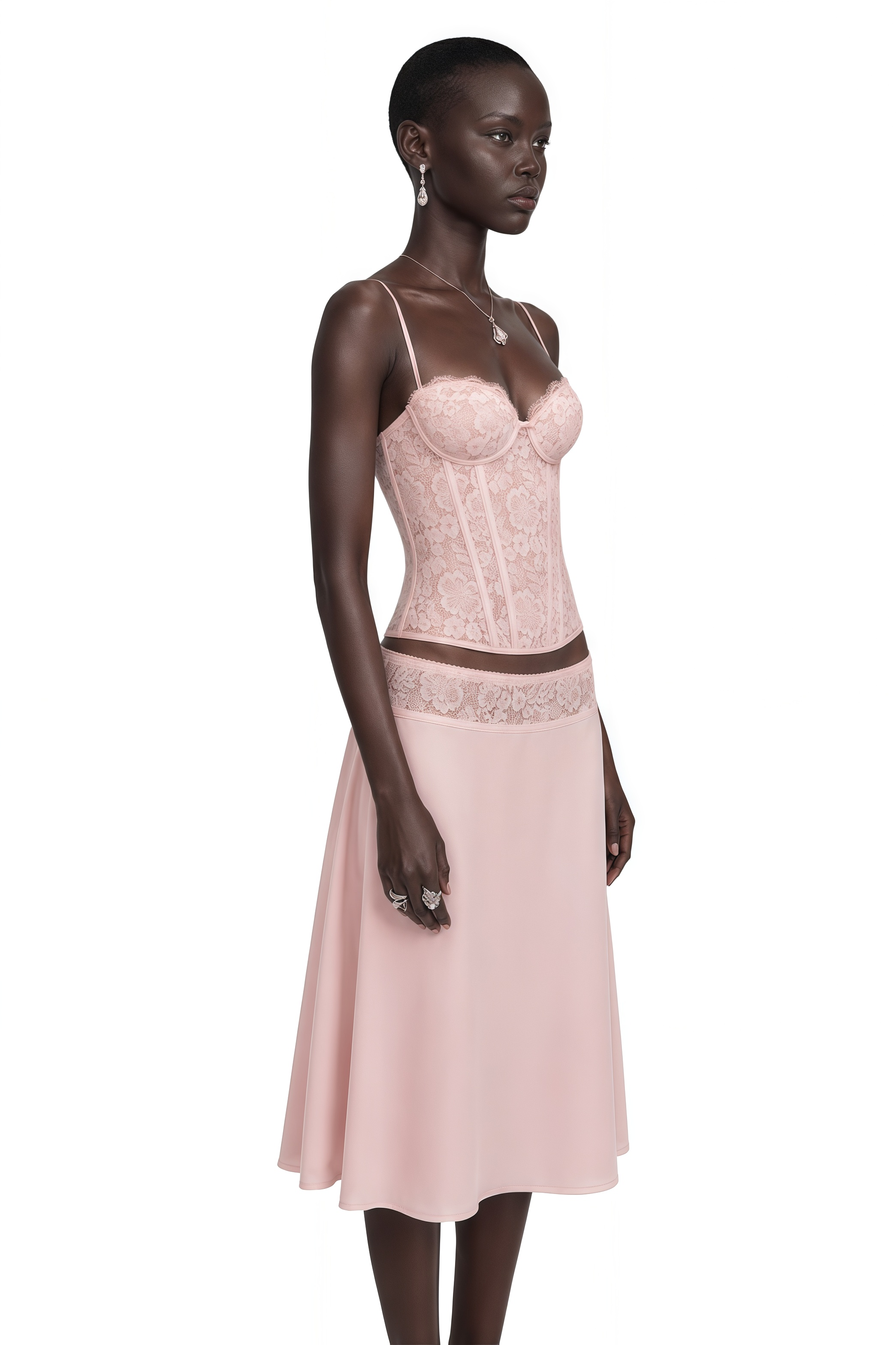 Ensemble top et jupe en dentelle rose « Sweetheart » de Sieglinde