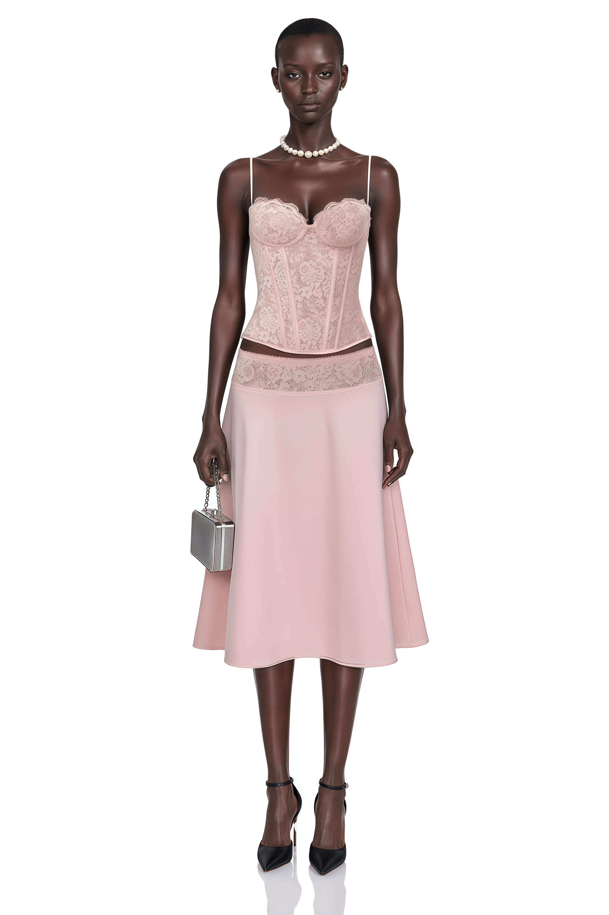 Ensemble top et jupe en dentelle rose « Sweetheart » de Sieglinde