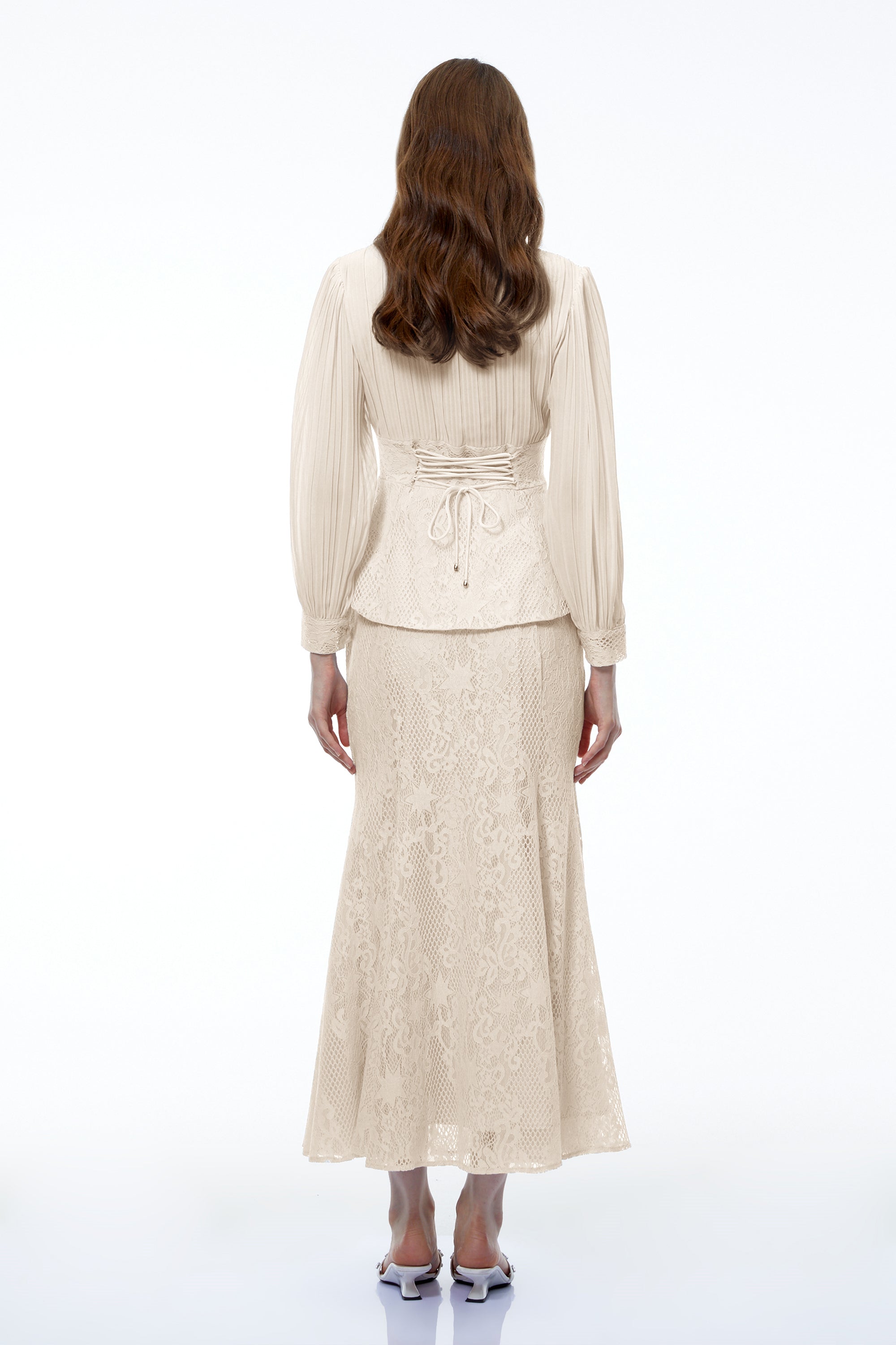 Sigrid Neutrals Lace Panel Blouse & Skirt Set