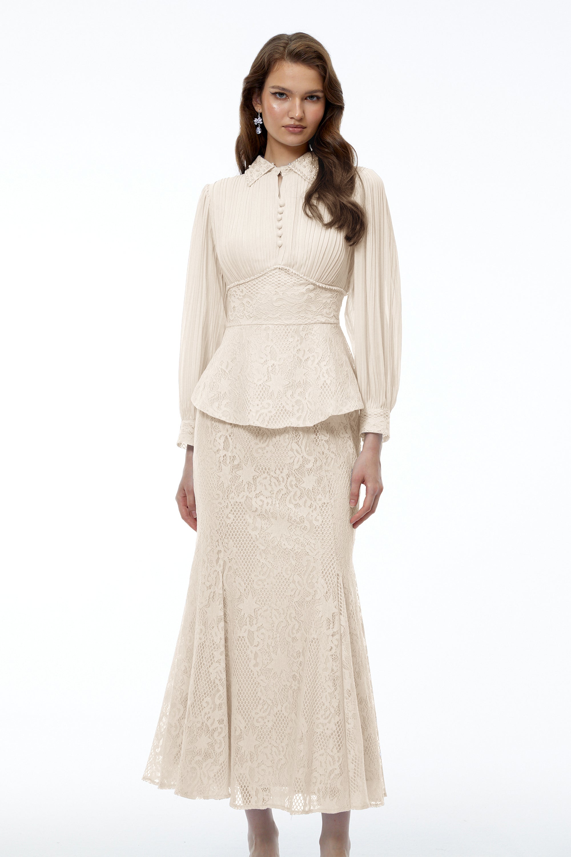 Sigrid Neutrals Lace Panel Blouse & Skirt Set