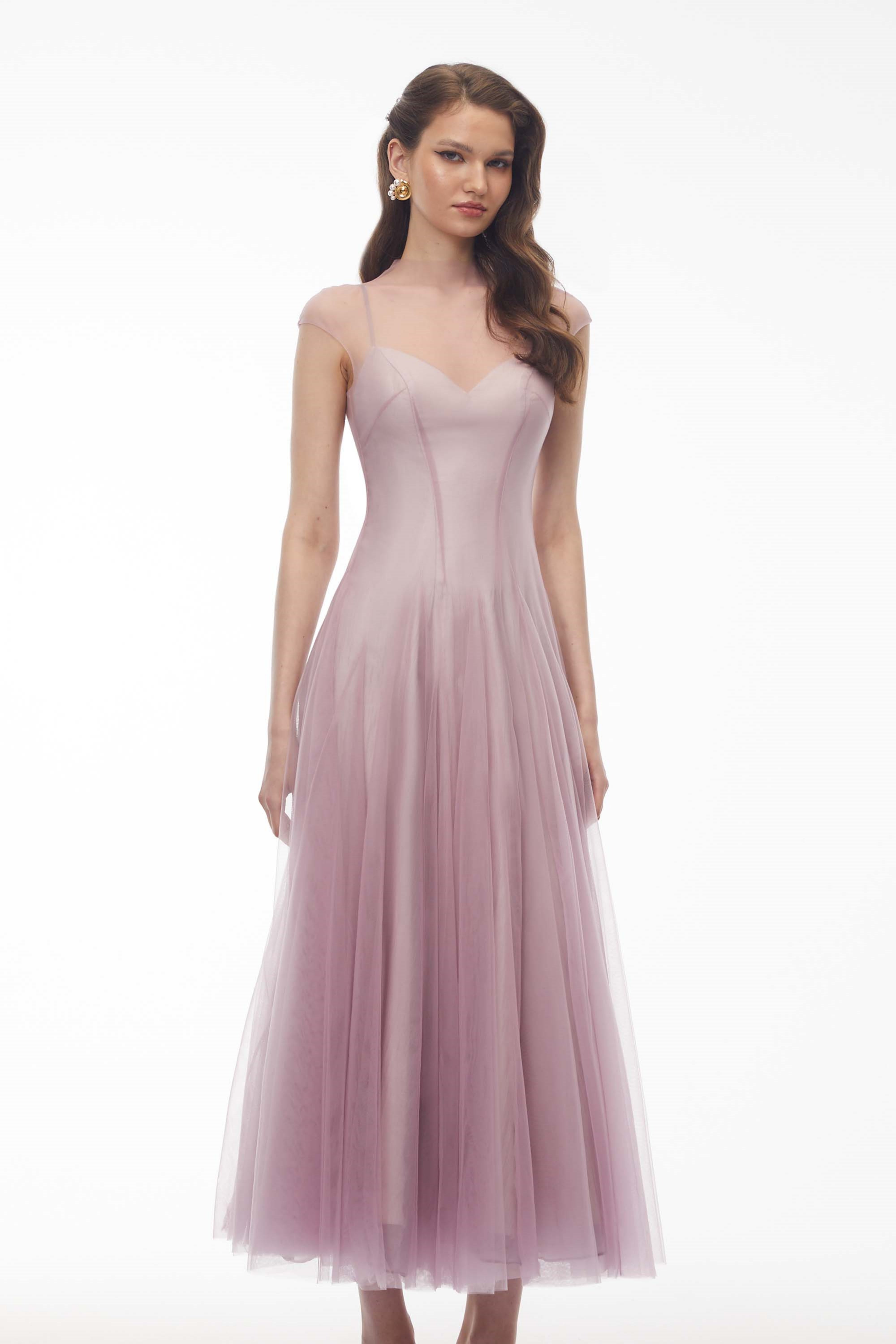 Simin Purple Semi-Sheer Tulle Maxi Dress
