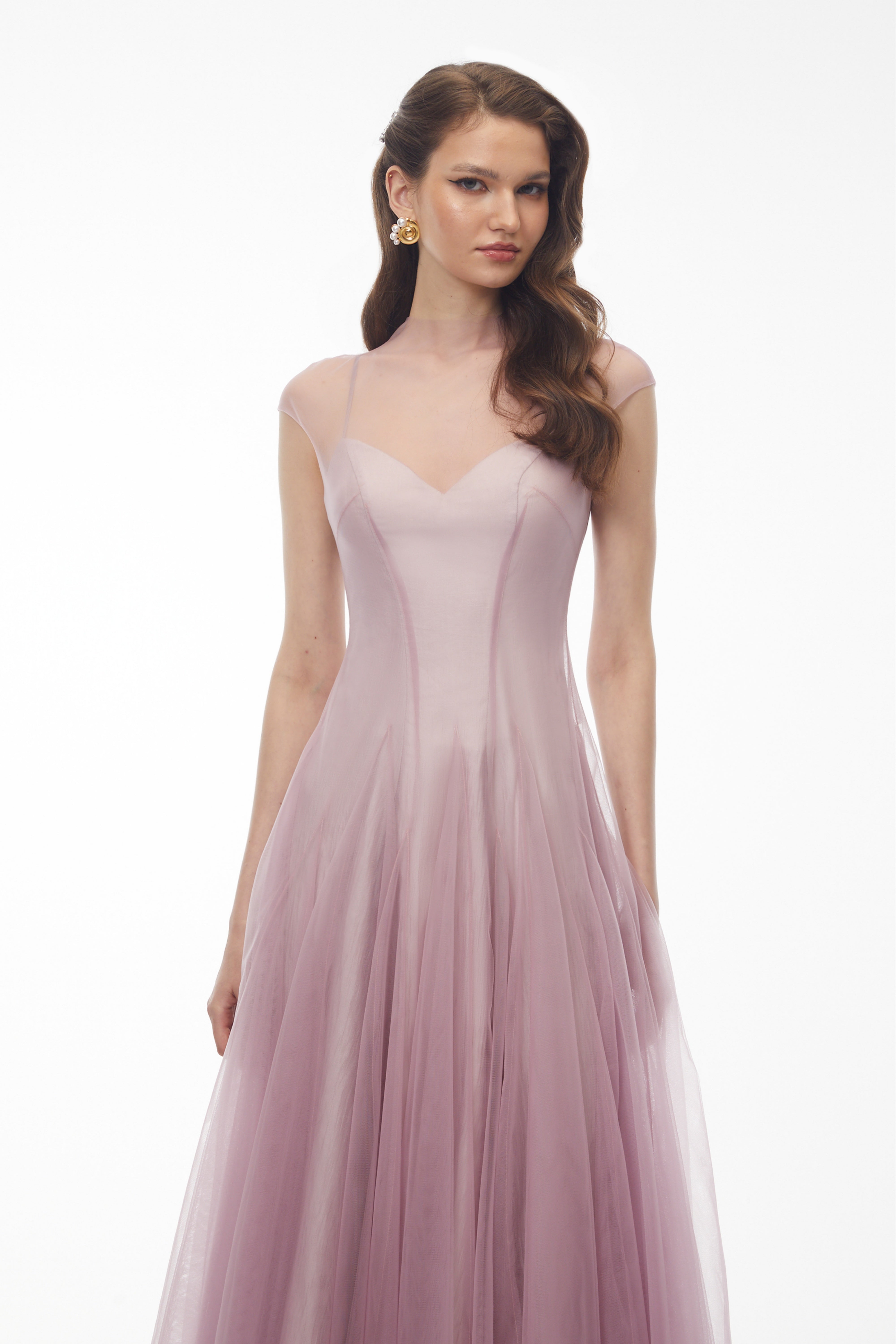 Simin Purple Semi-Sheer Tulle Maxi Dress