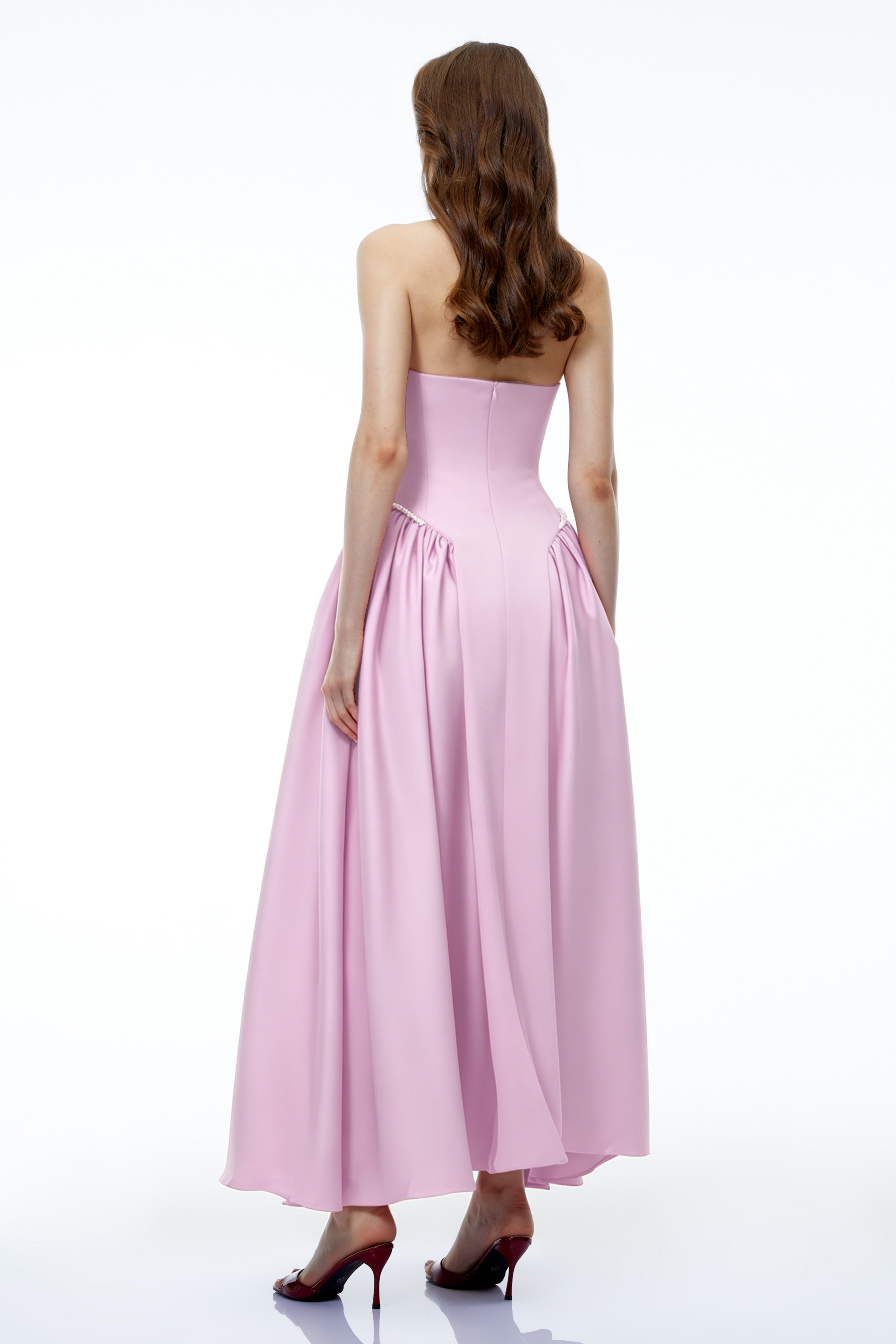 Siobhan Pink Halterneck Maxi Dress with Pearl Trim