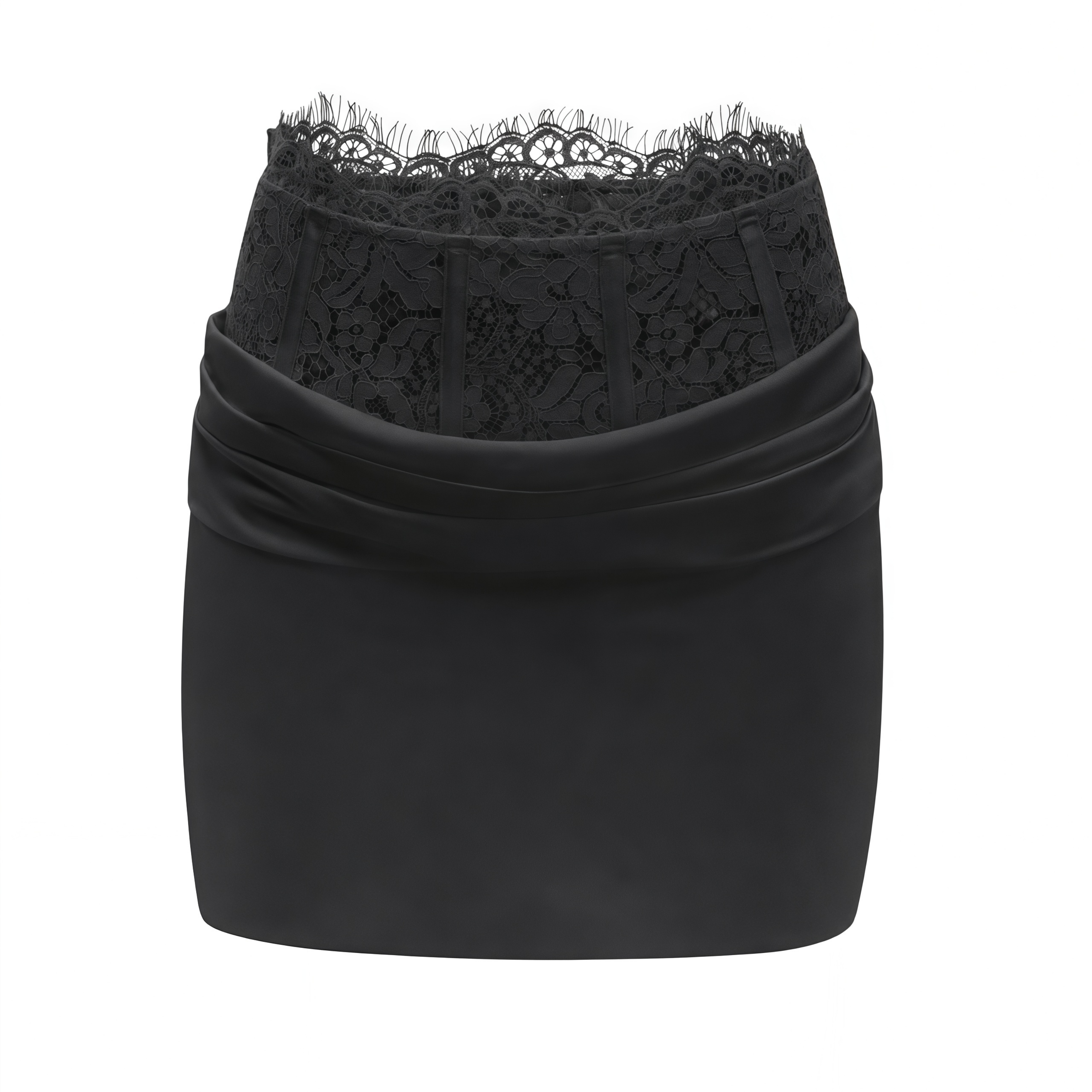 Siosi Black Ruched Top & Skirt Set with Lace Trim