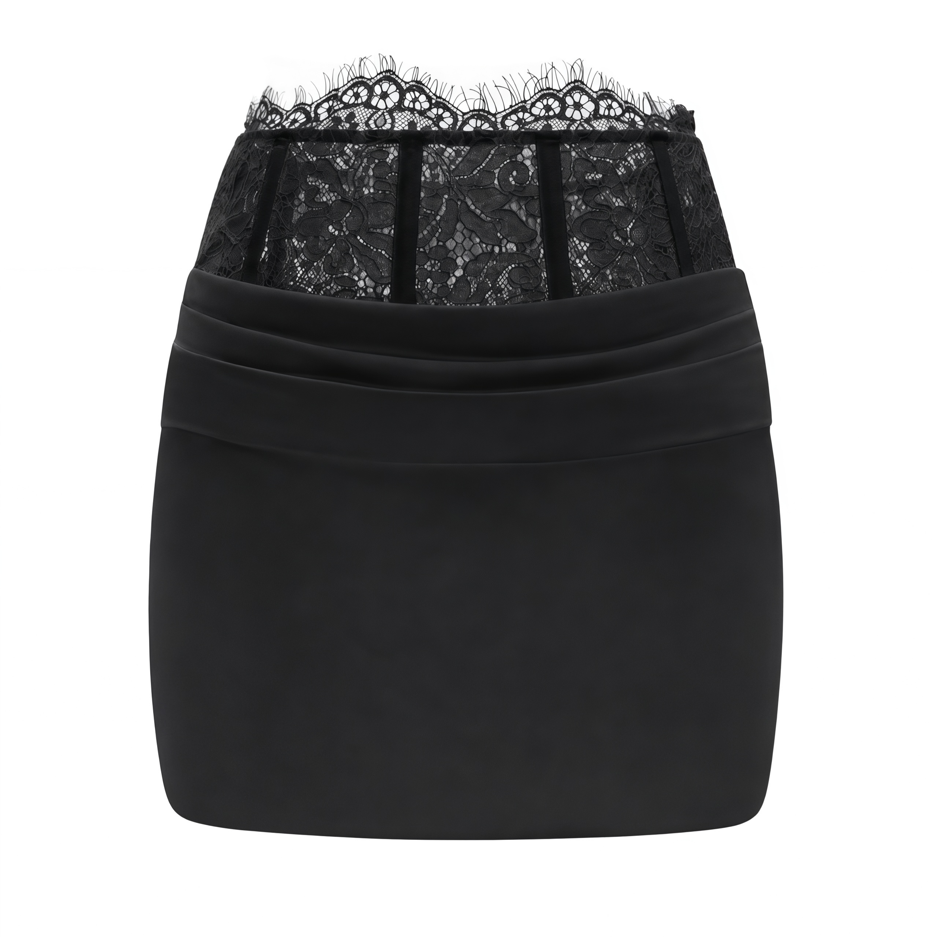 Siosi Black Ruched Top & Skirt Set with Lace Trim