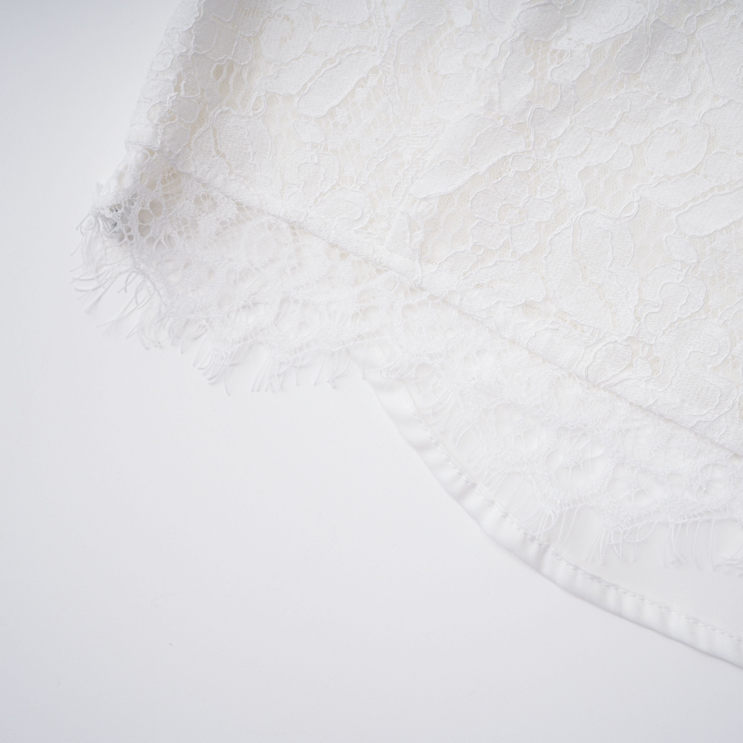 Siosi White Ruched Top & Skirt Set with Lace Trim