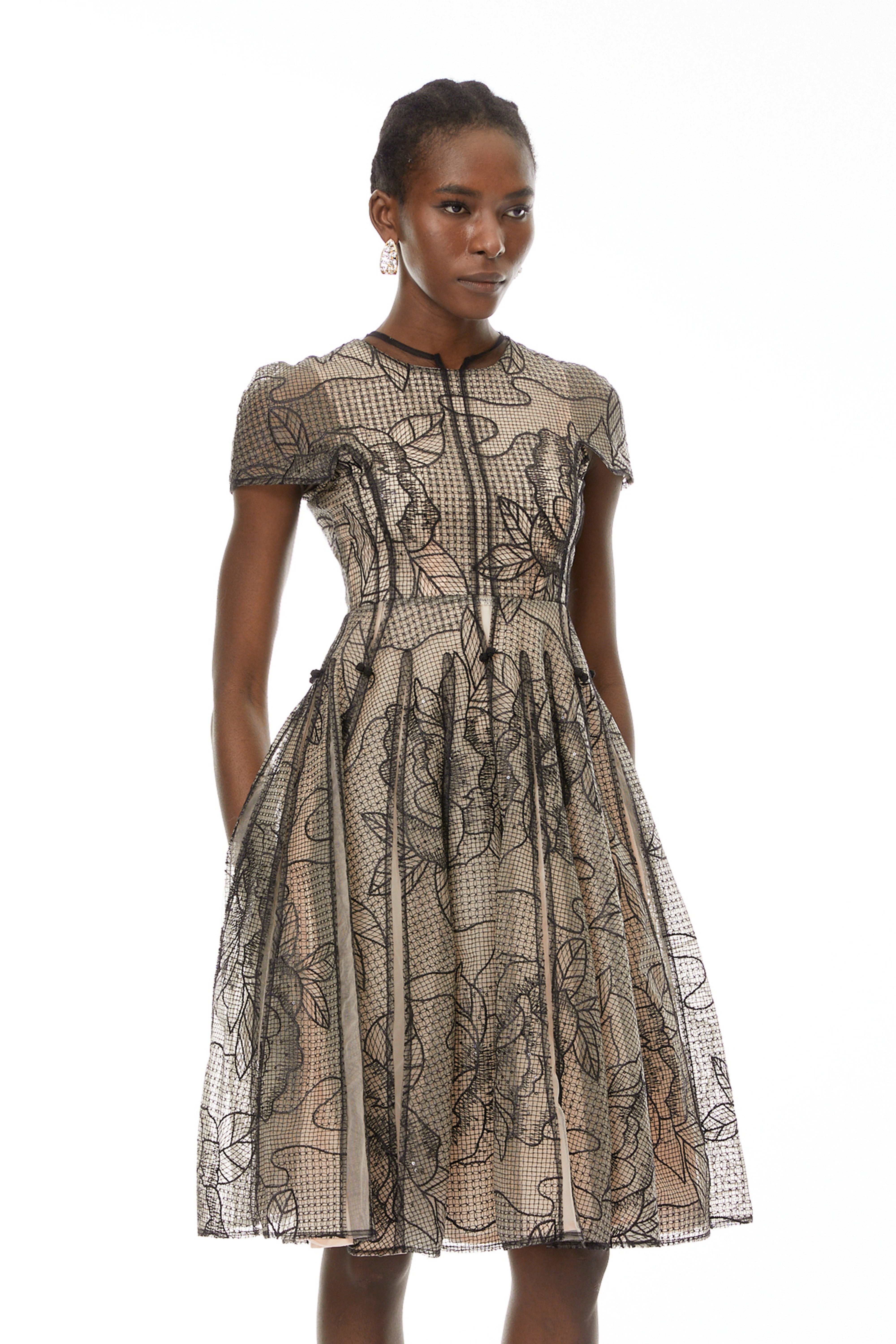 Sisanda Black Semi Sheer Floral Midi Dress