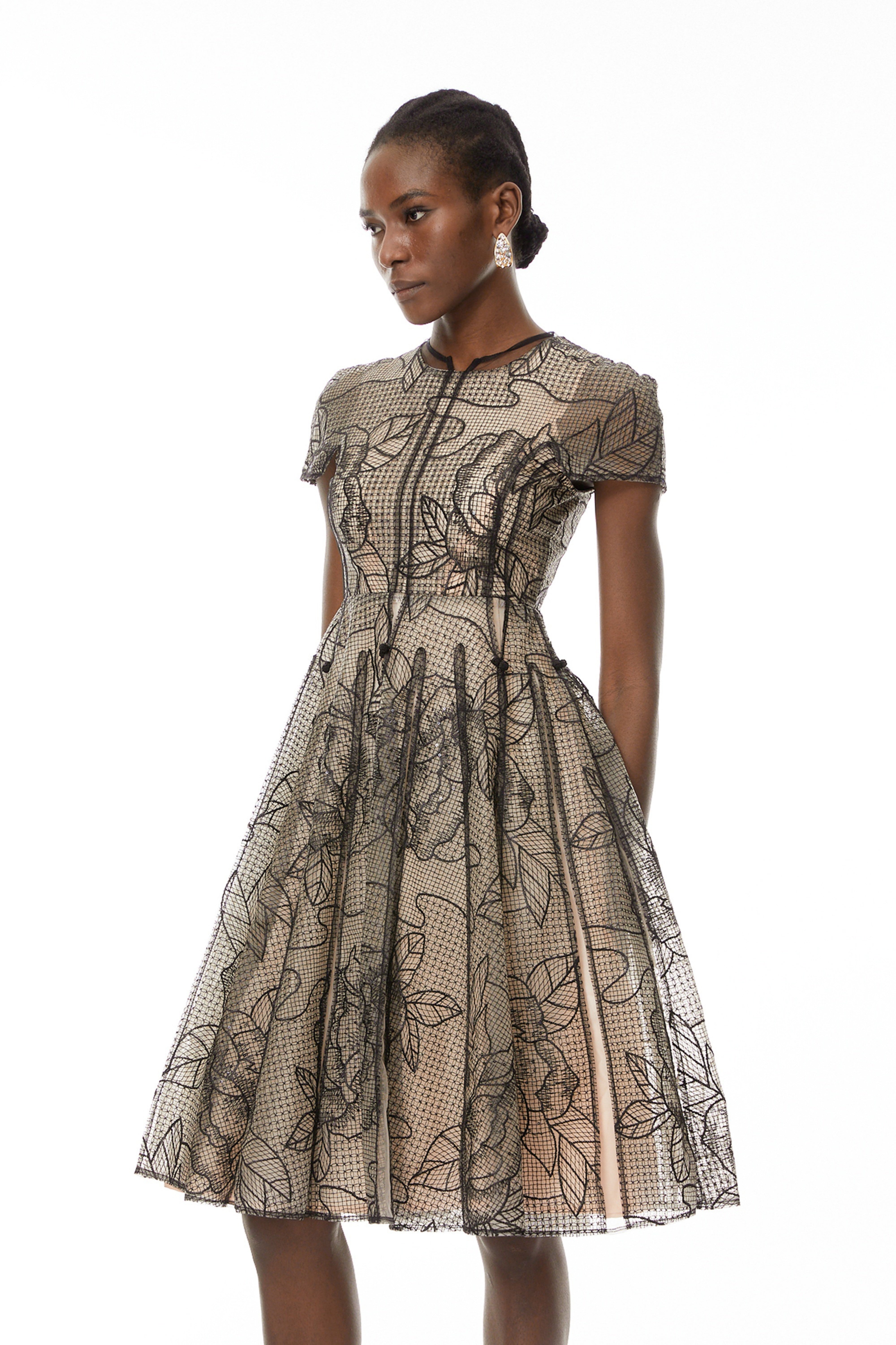 Sisanda Black Semi Sheer Floral Midi Dress