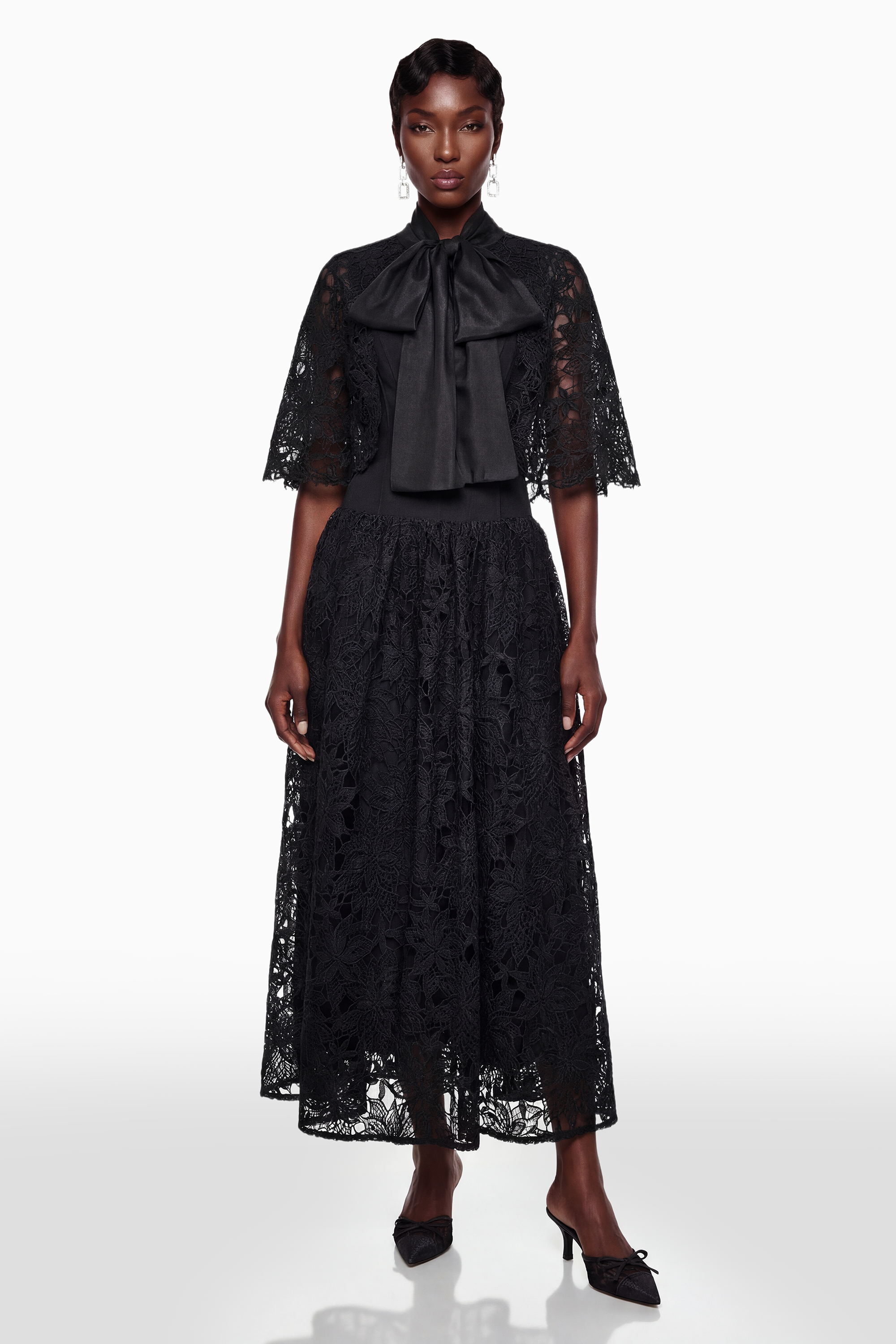 Sissel Black Floral Lace Maxi Dress with Self-Tie