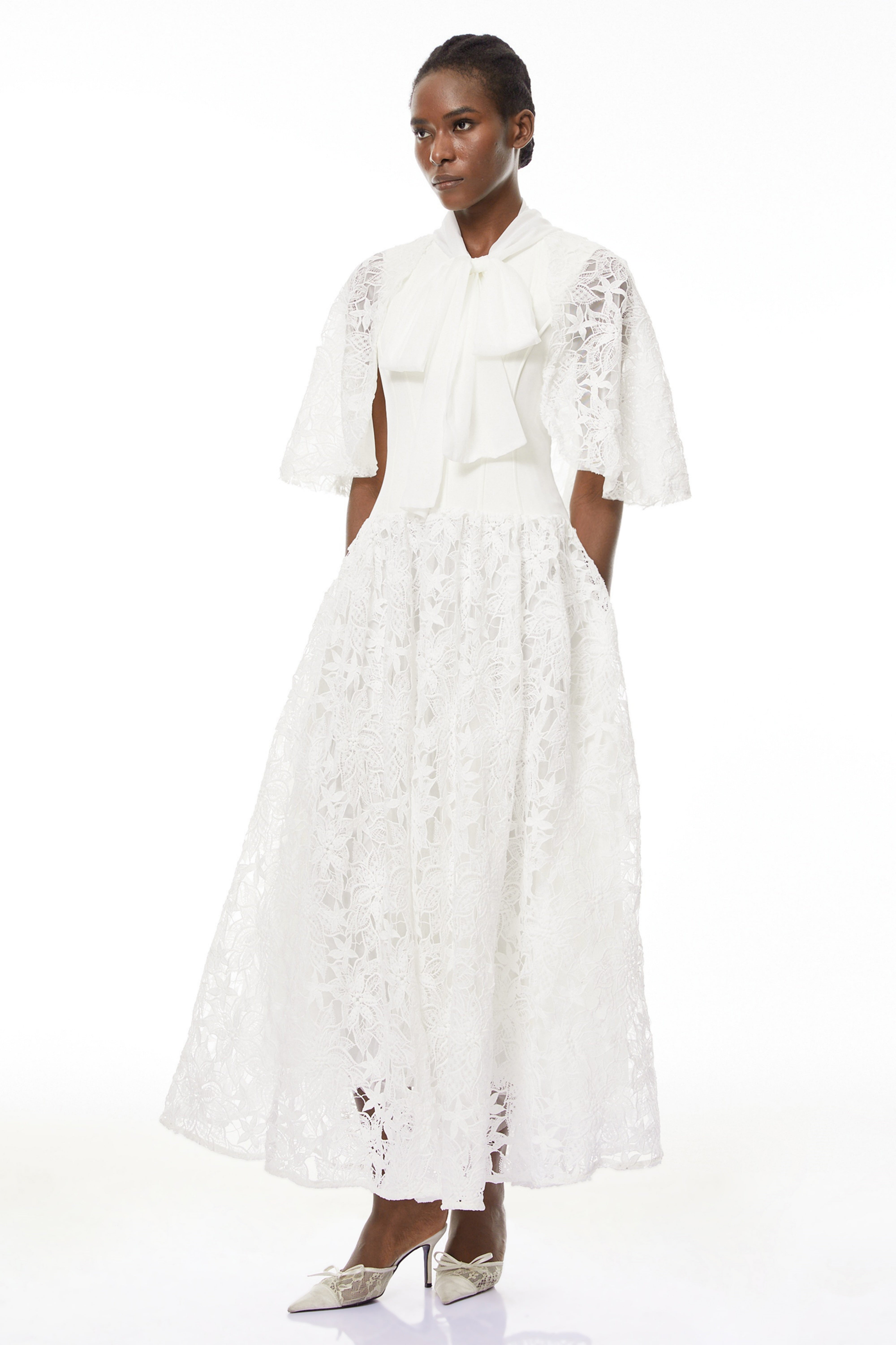 Sissel White Floral Lace Maxi Dress with Self-Tie