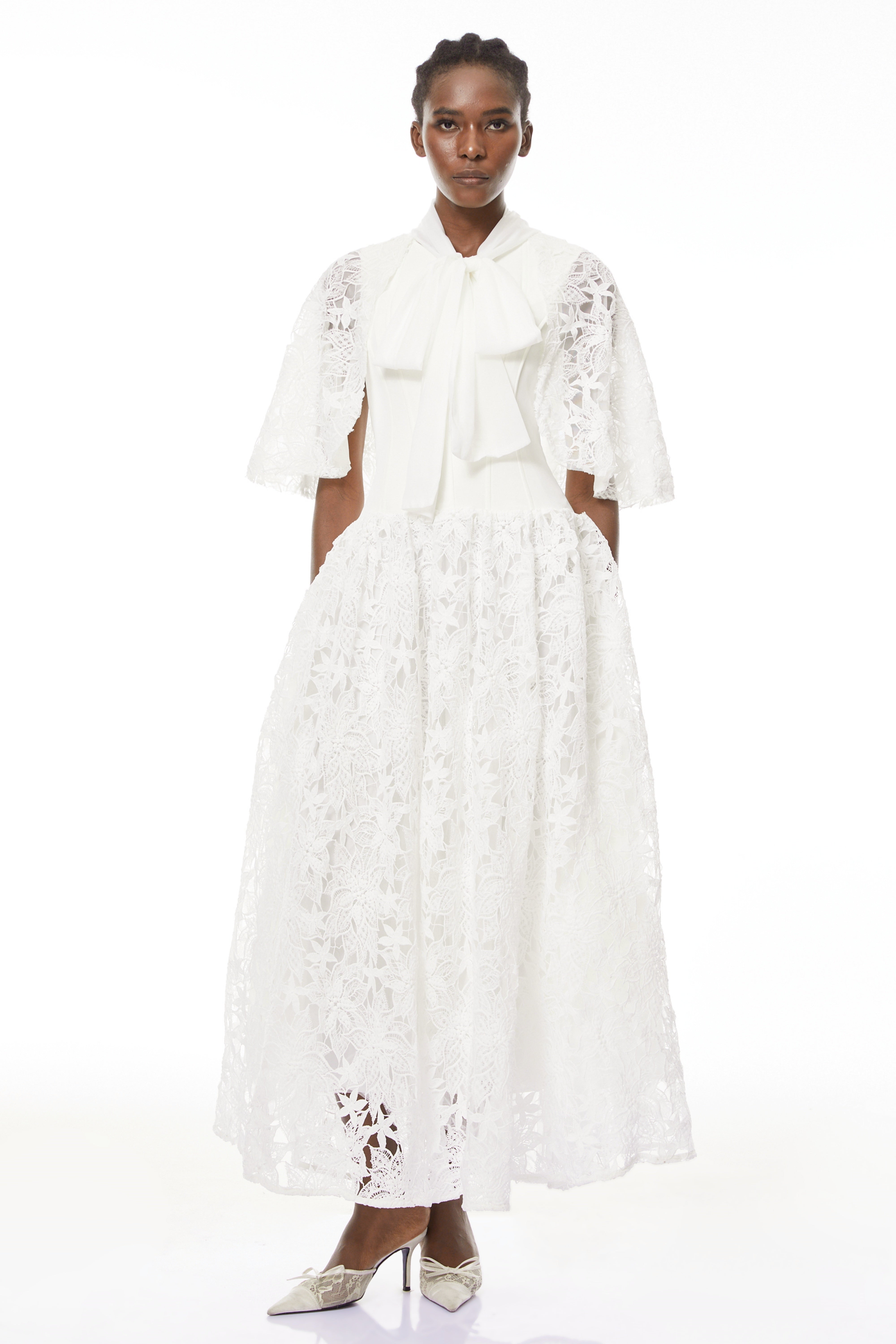 Sissel White Floral Lace Maxi Dress with Self-Tie