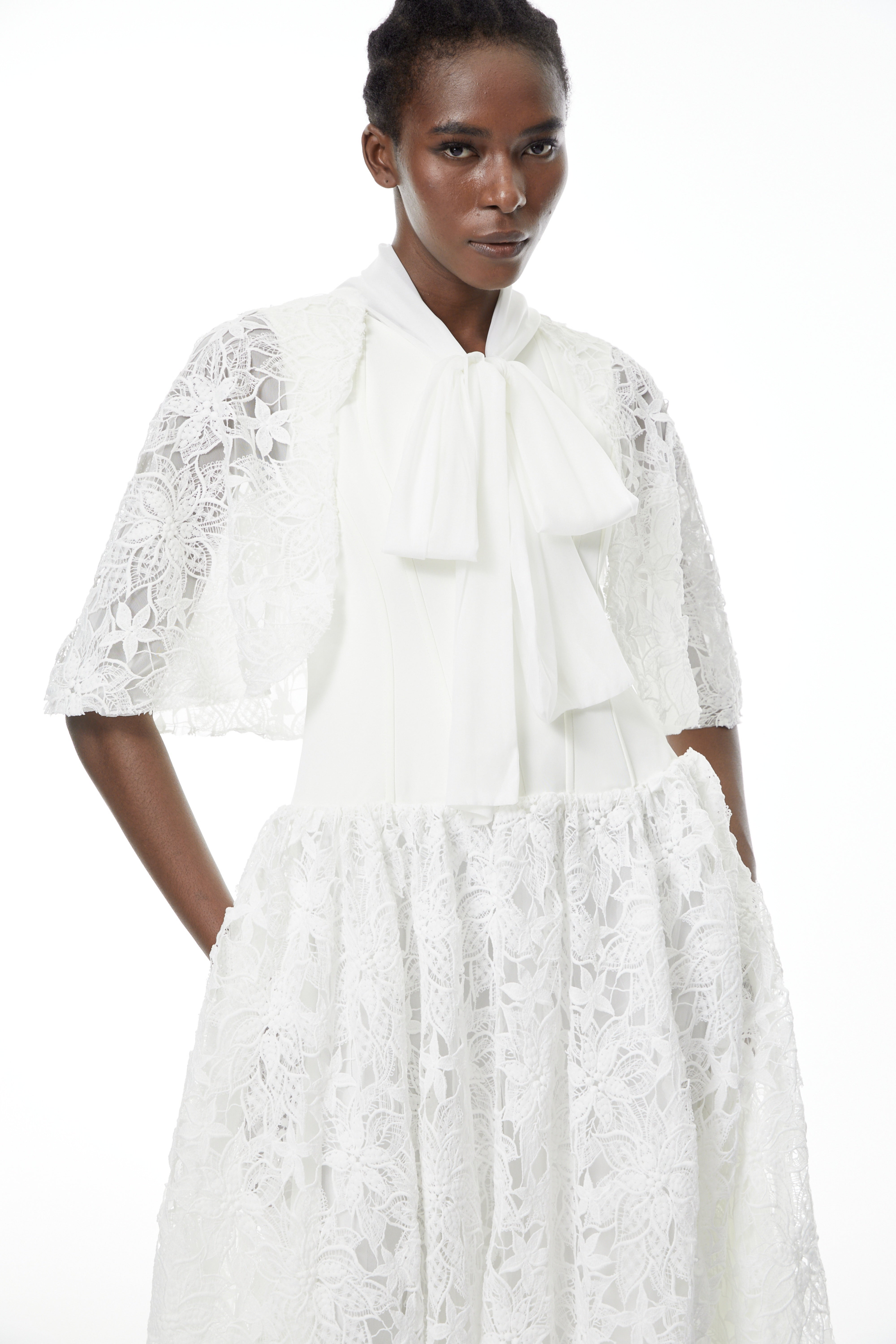Sissel White Floral Lace Maxi Dress with Self-Tie
