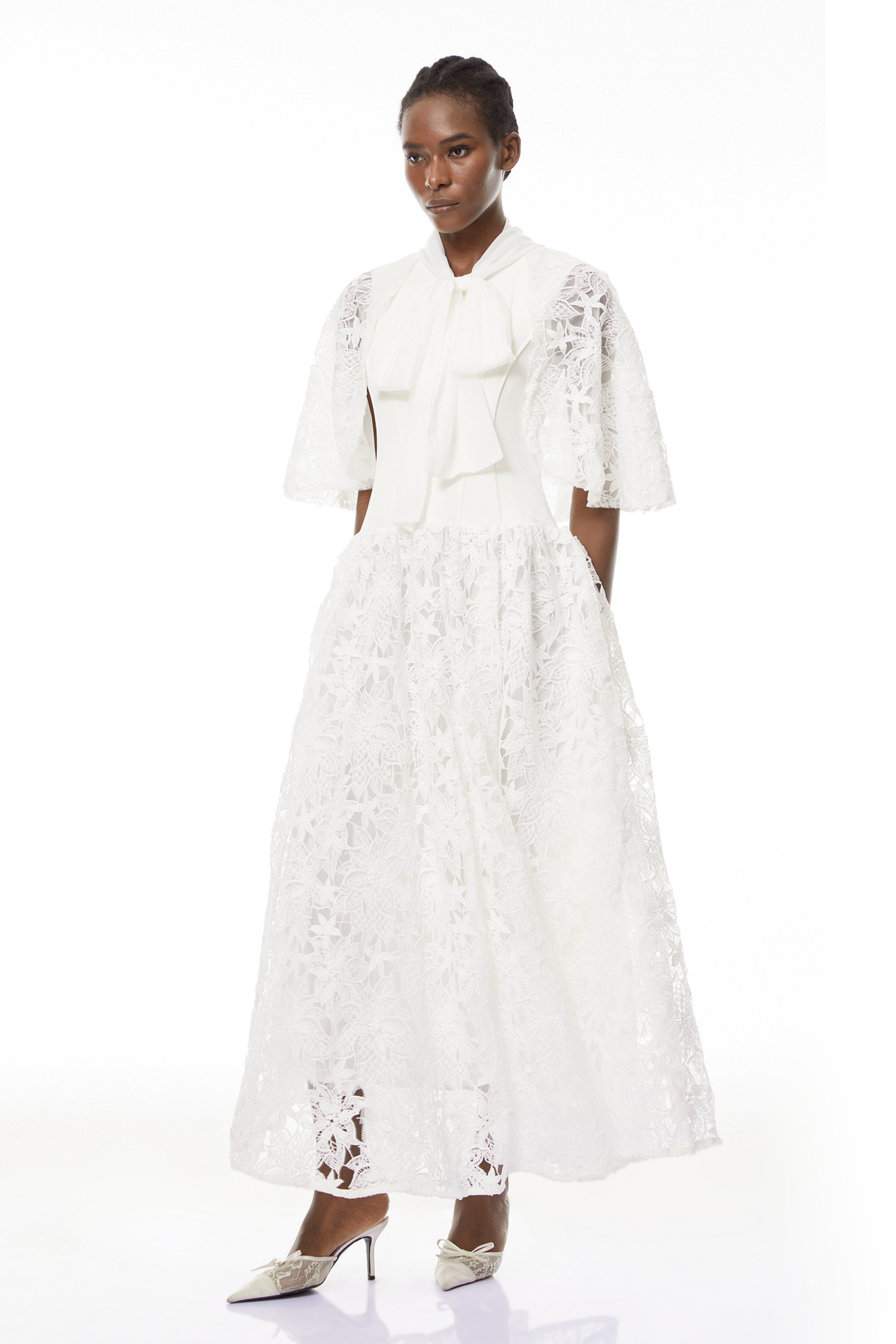 Sissel White Floral Lace Maxi Dress with Self-Tie