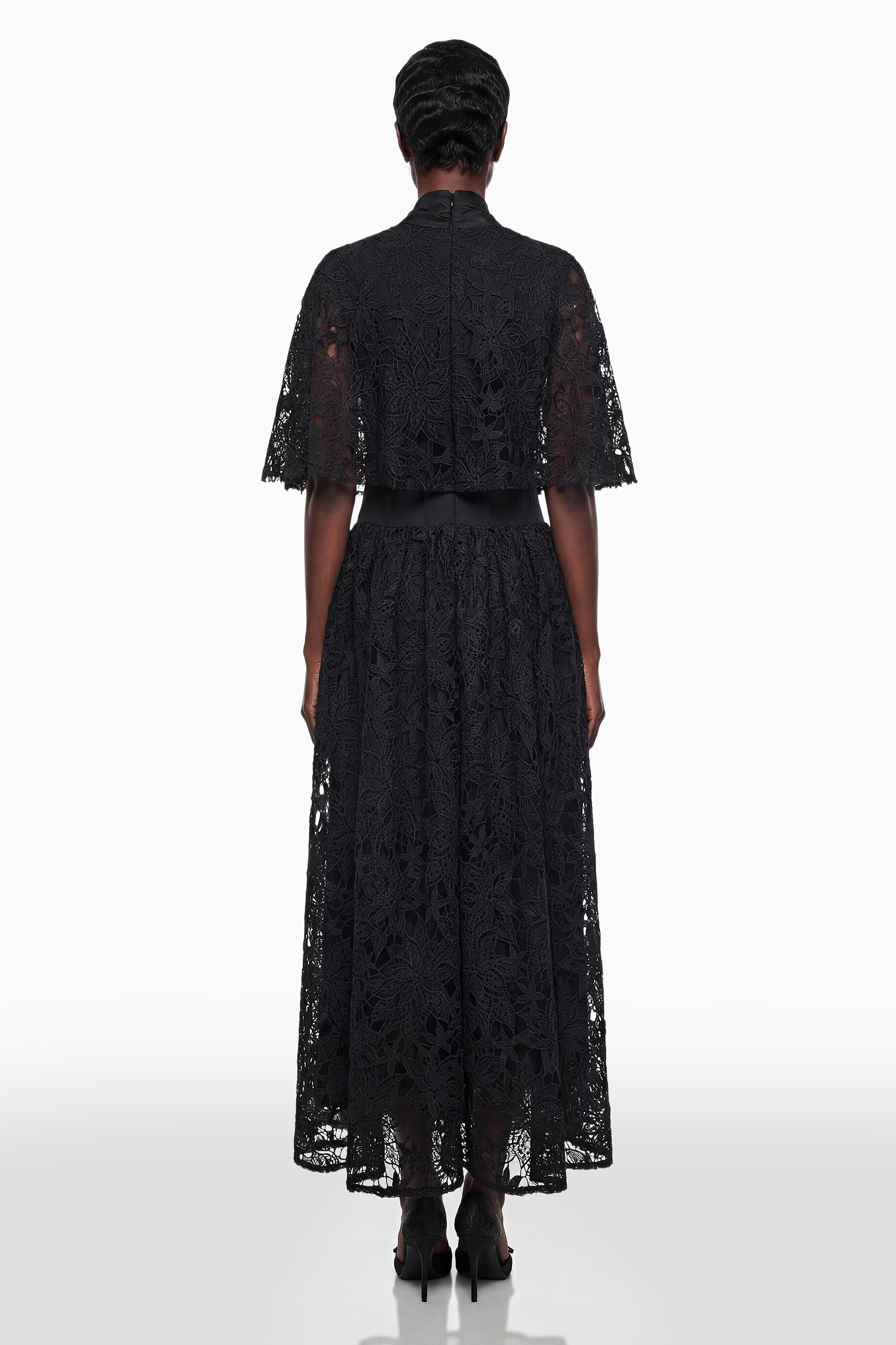 Sissel Black Floral Lace Maxi Dress with Self-Tie