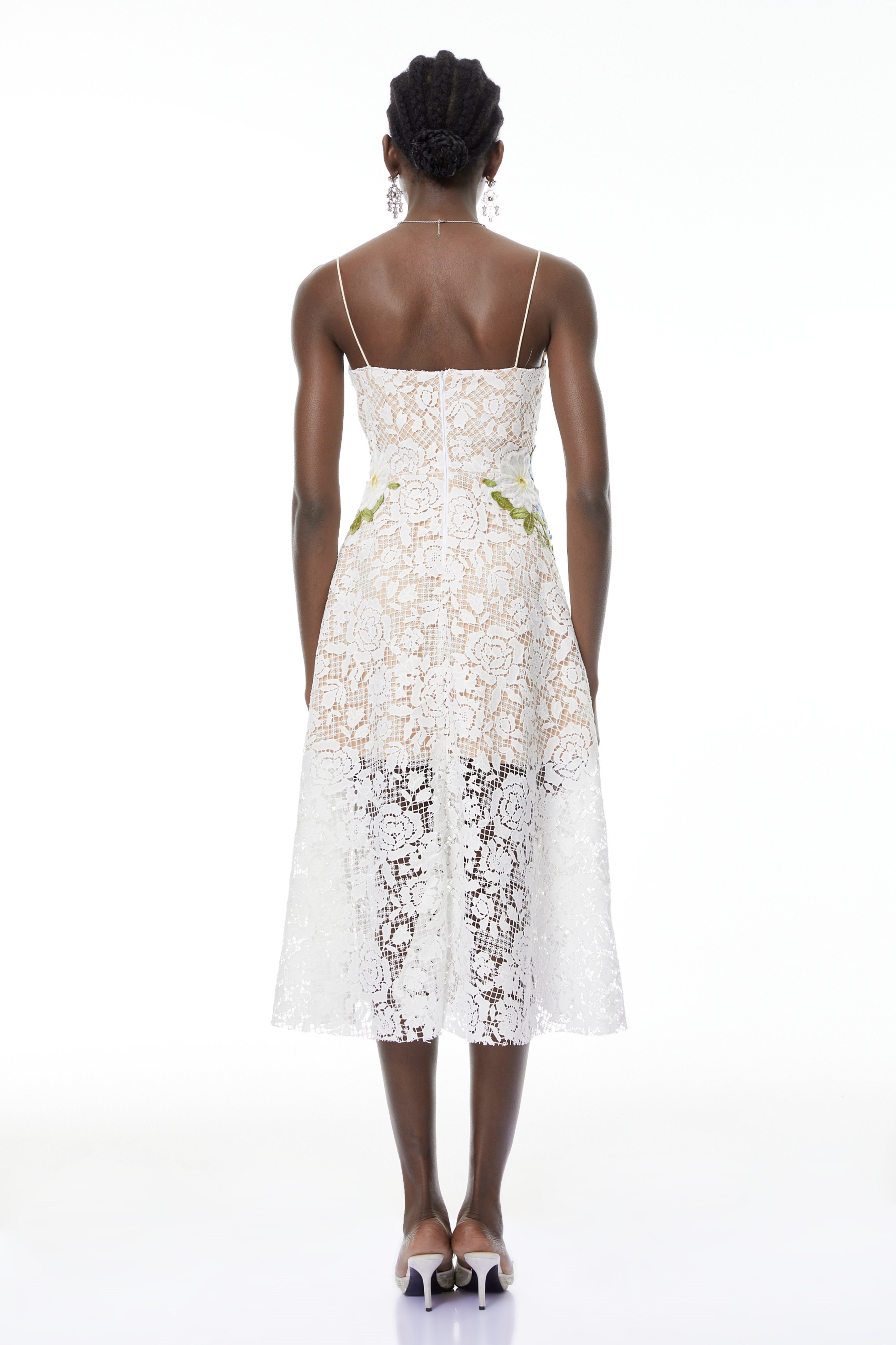 Solea White Floral Embroidered Lace Midi Dress