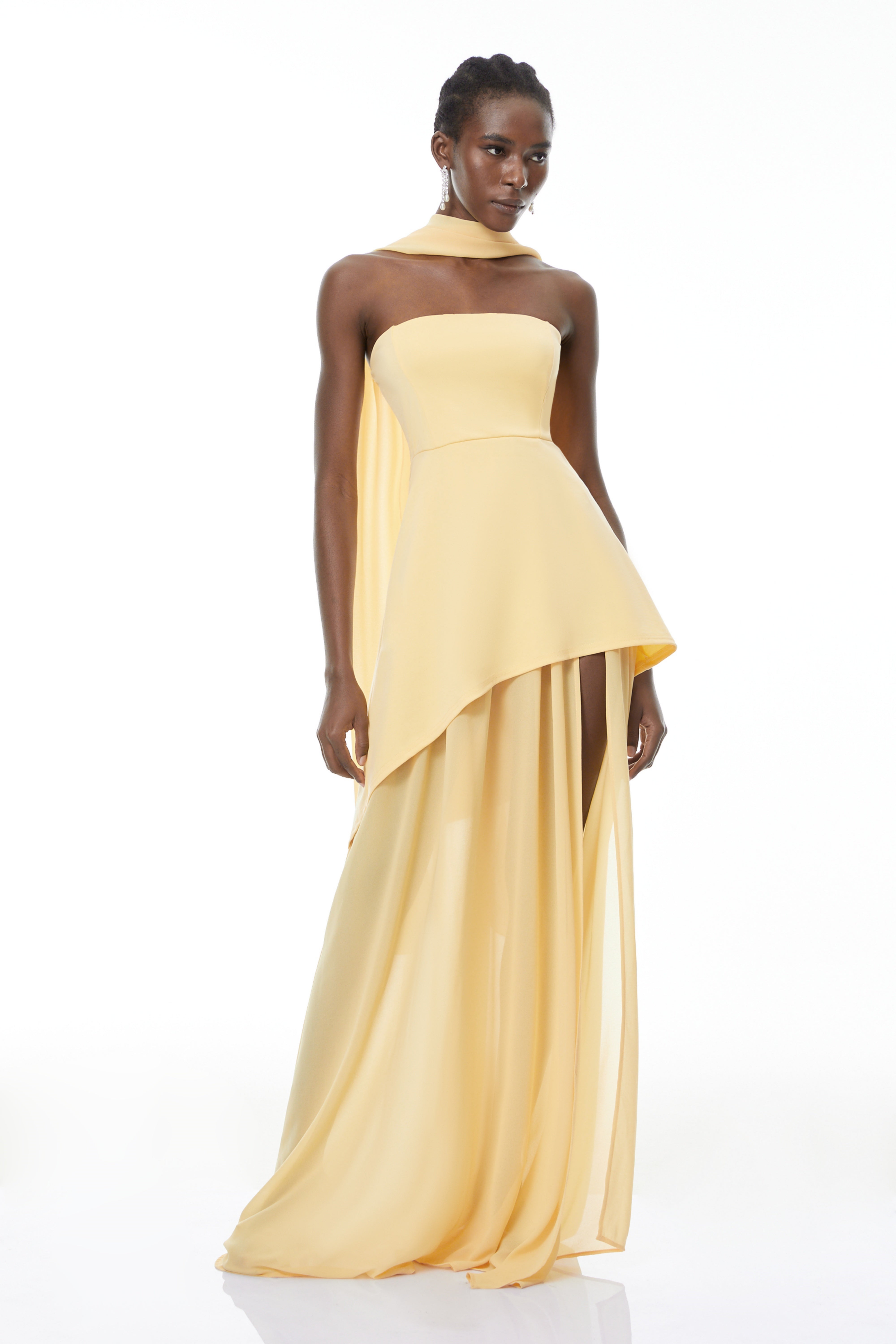 Solène Yellow Off-Shoulder Ruched Maxi Gown