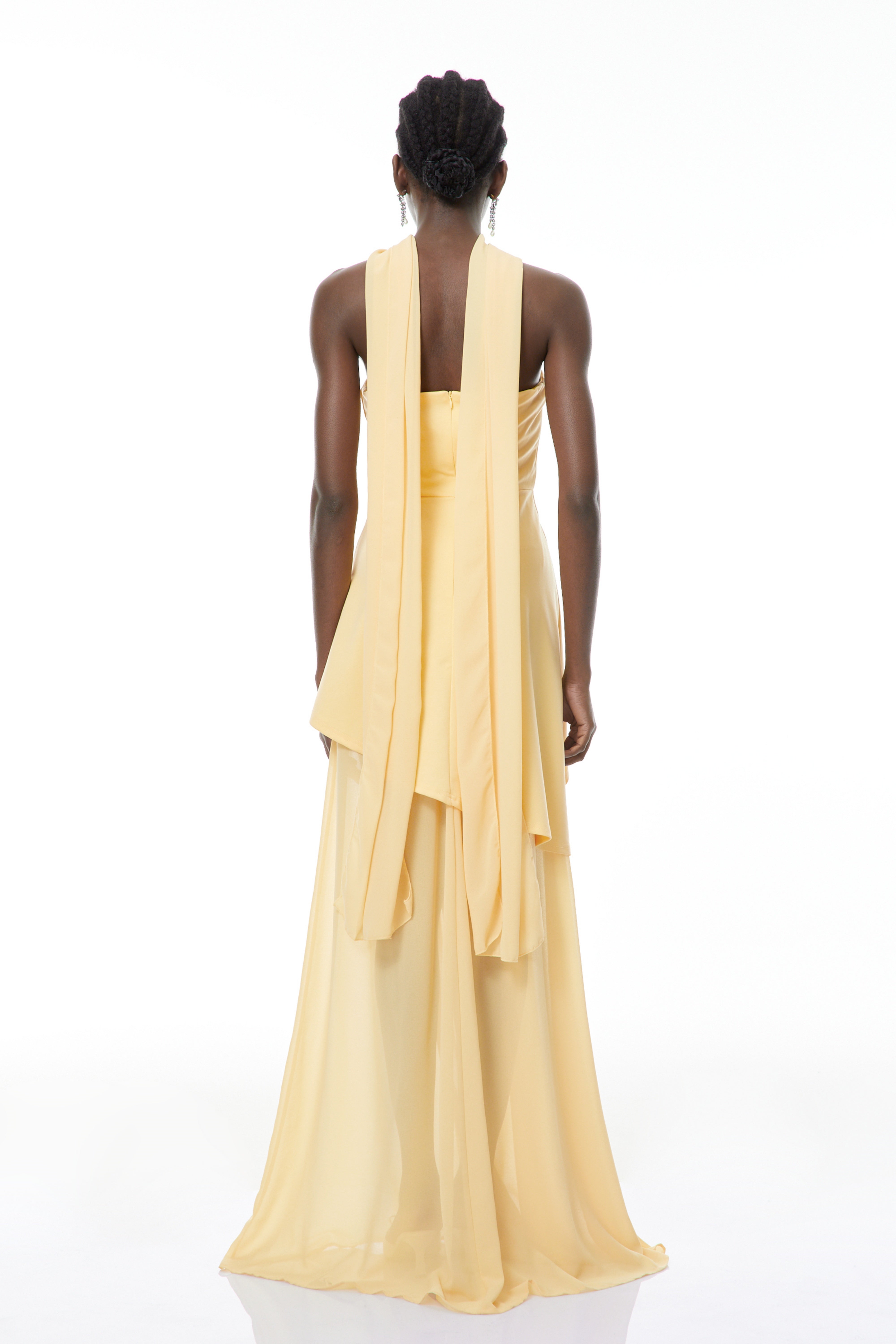 Solène Yellow Off-Shoulder Ruched Maxi Gown
