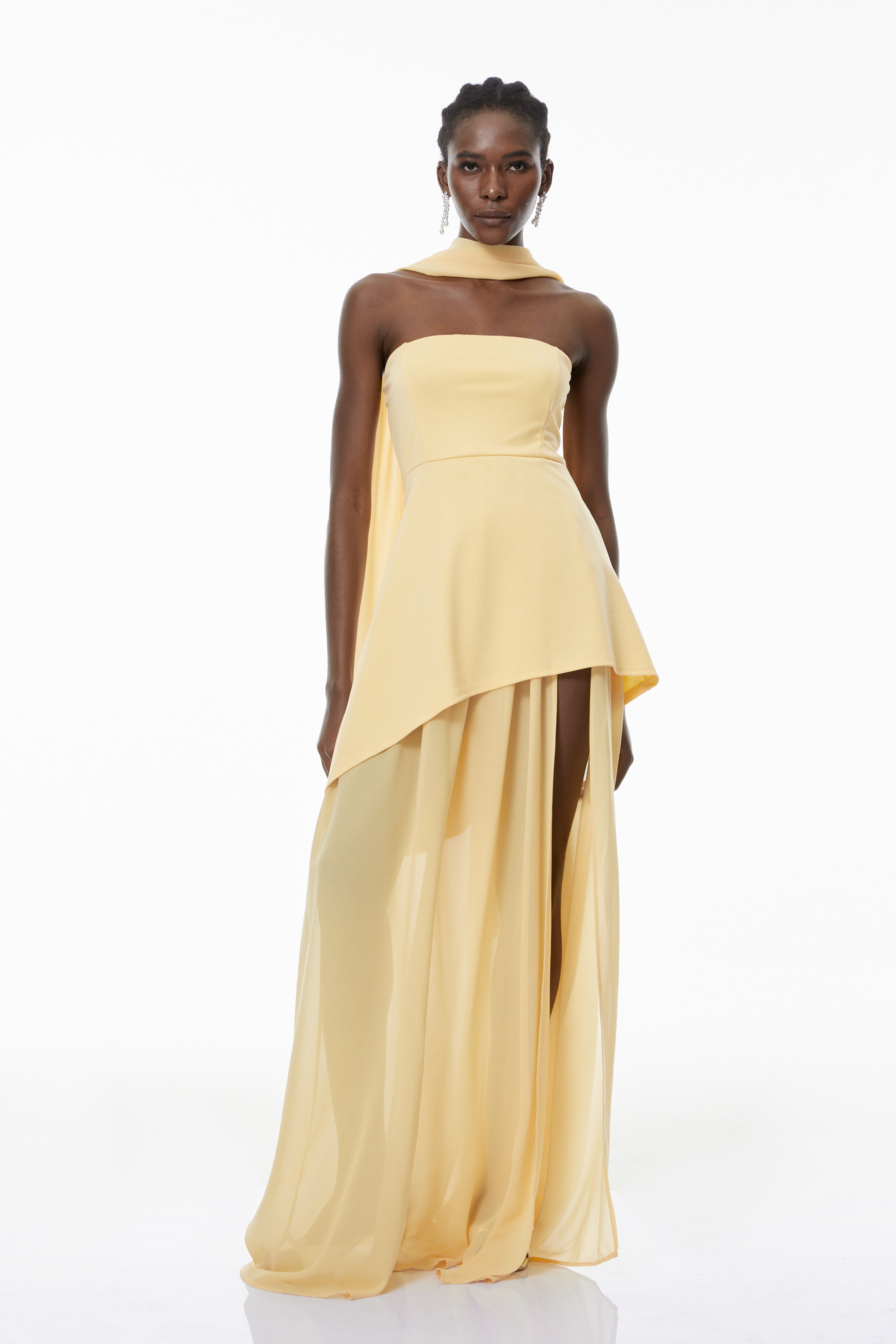 Solène Yellow Off-Shoulder Ruched Maxi Gown