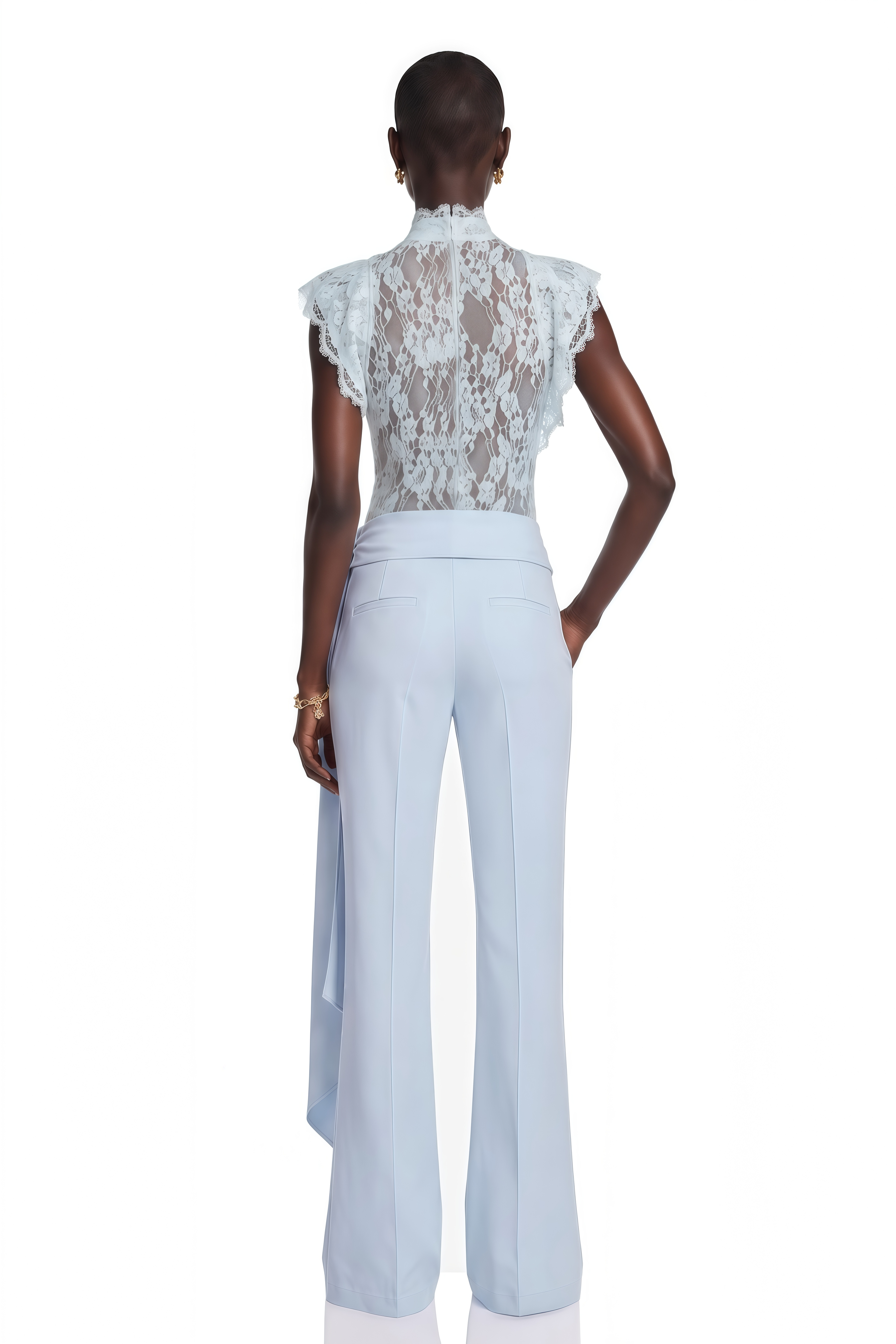 Soline Blue Turtleneck Lace Top & Draped Trousers Set