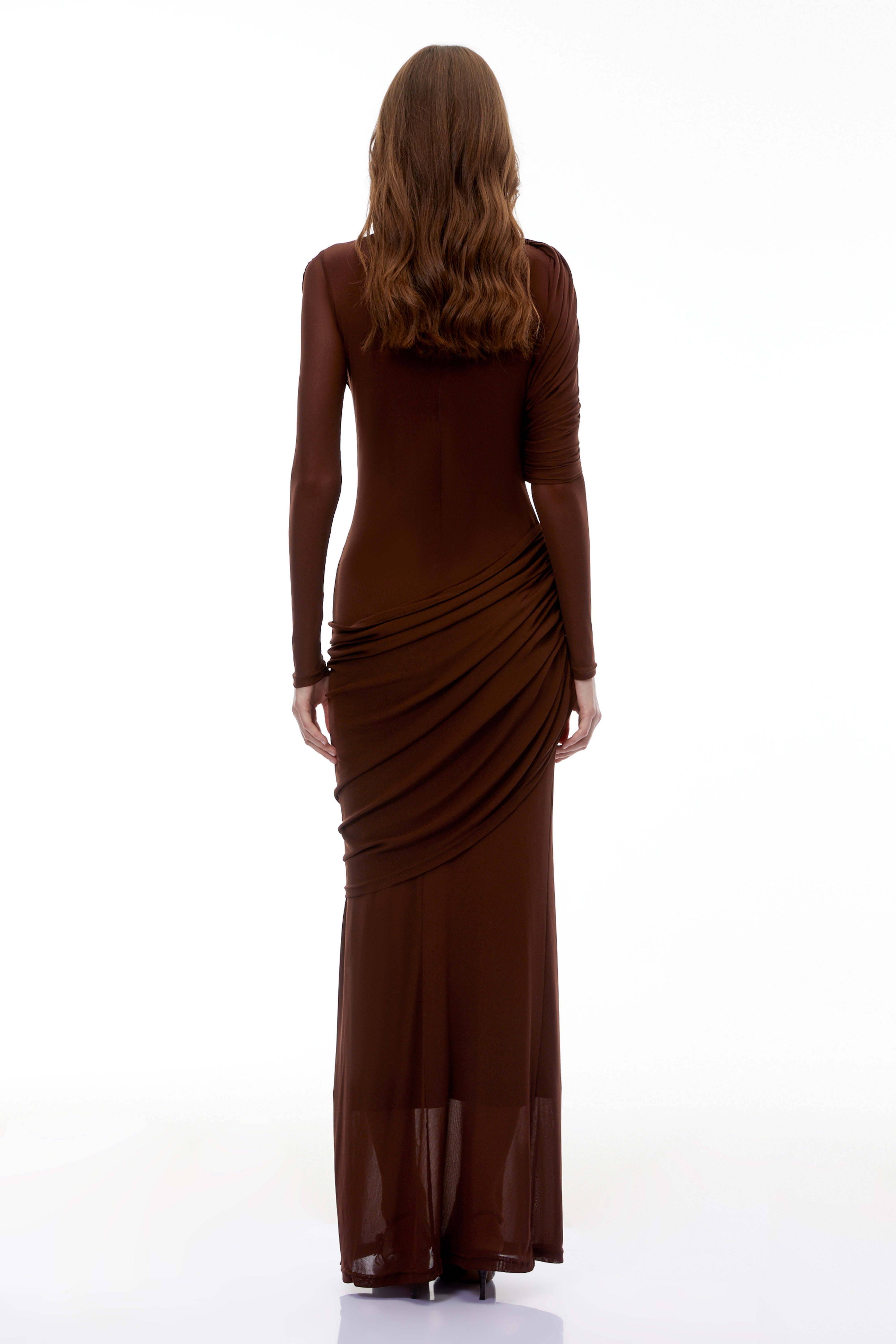 Maxikleid „Sophia“ aus drapiertem Jersey in Schokoladenbraun