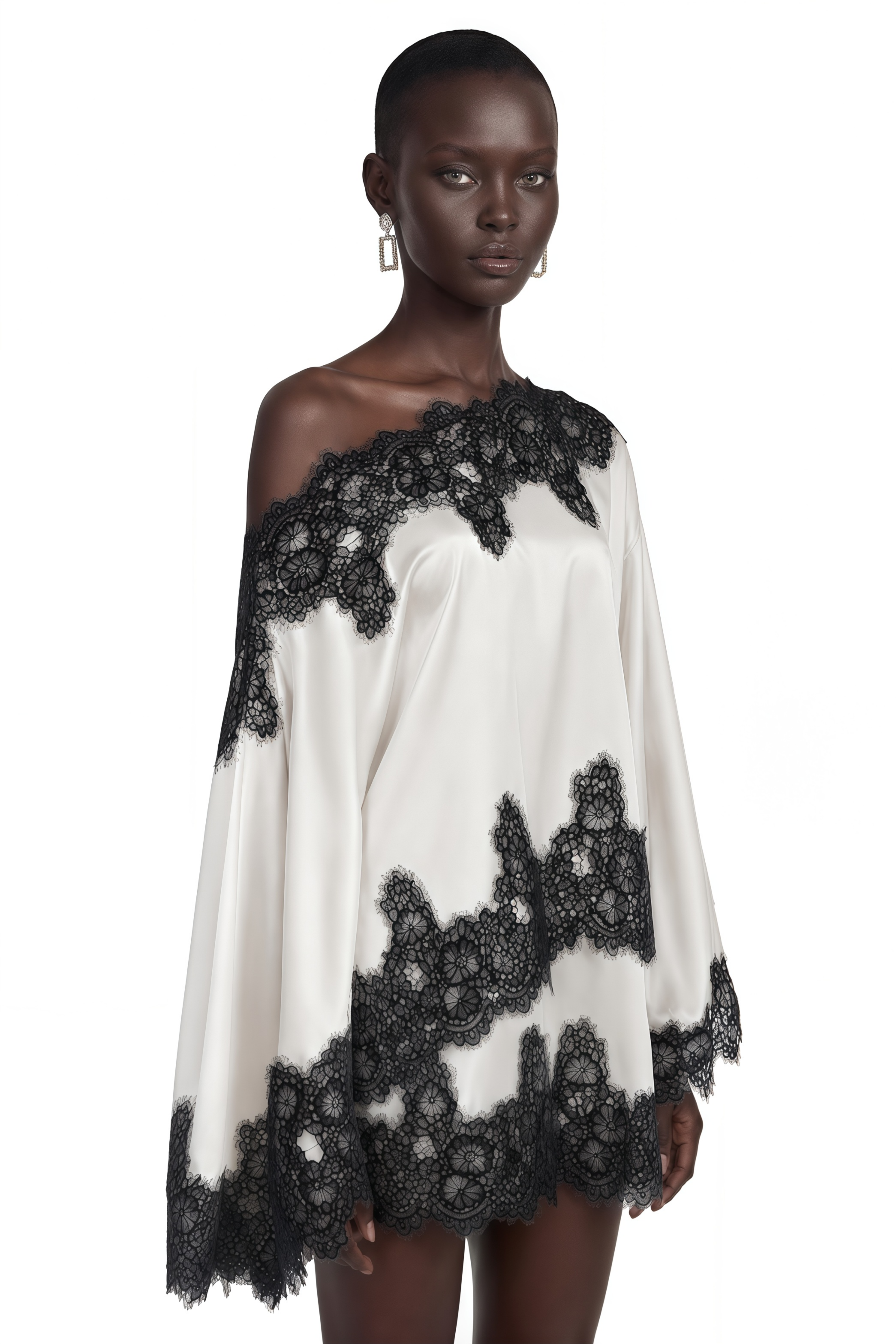 Sophia Cream One Shoulder Top & Skirt Set with Lace Trim