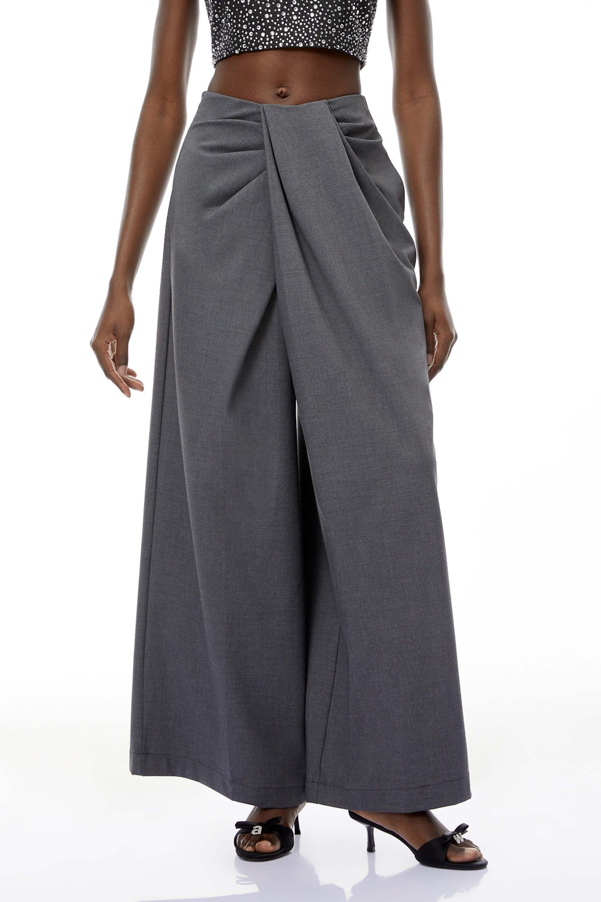 Soren Grey Wide Leg Ruched Trousers