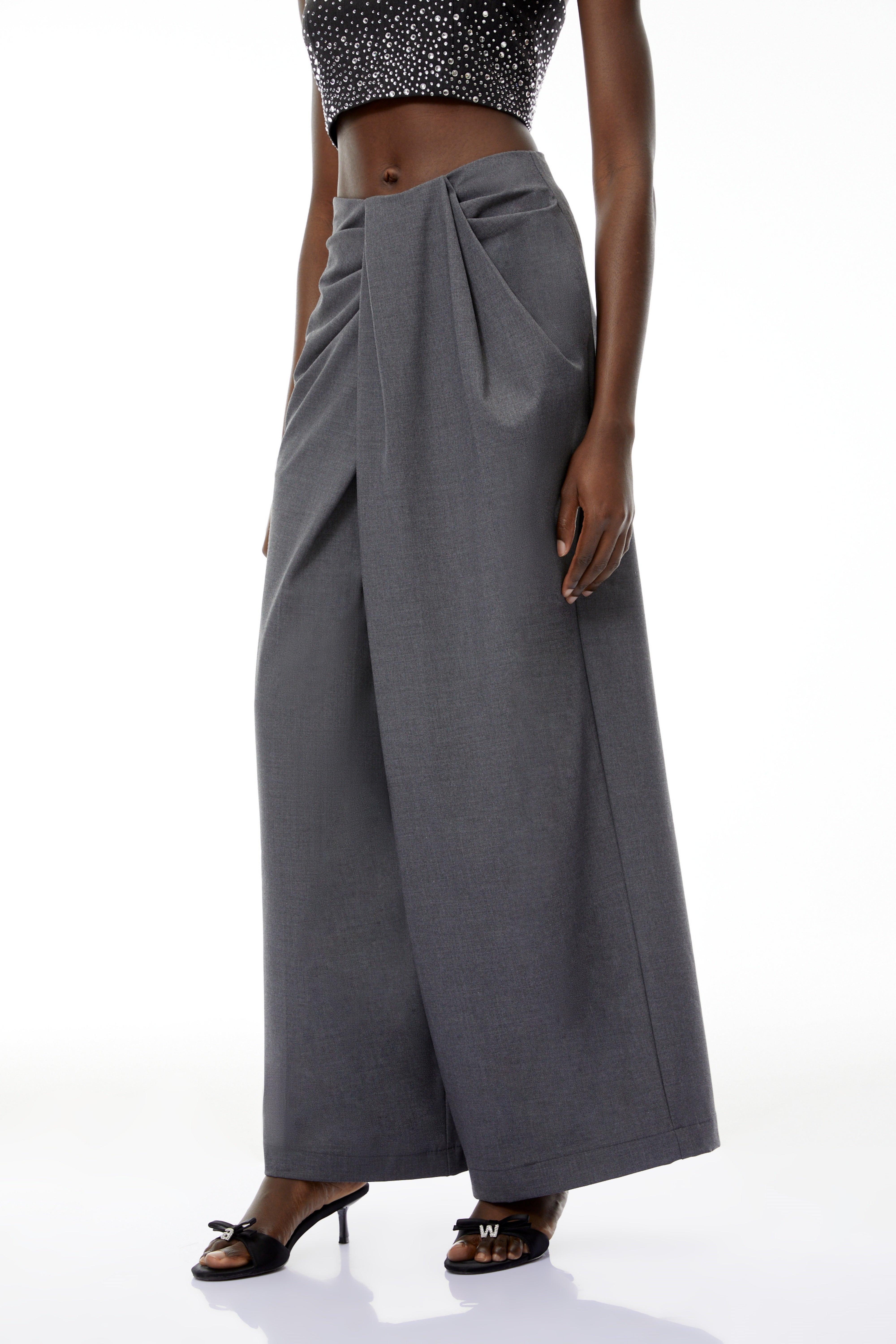 Soren Grey Wide Leg Ruched Trousers