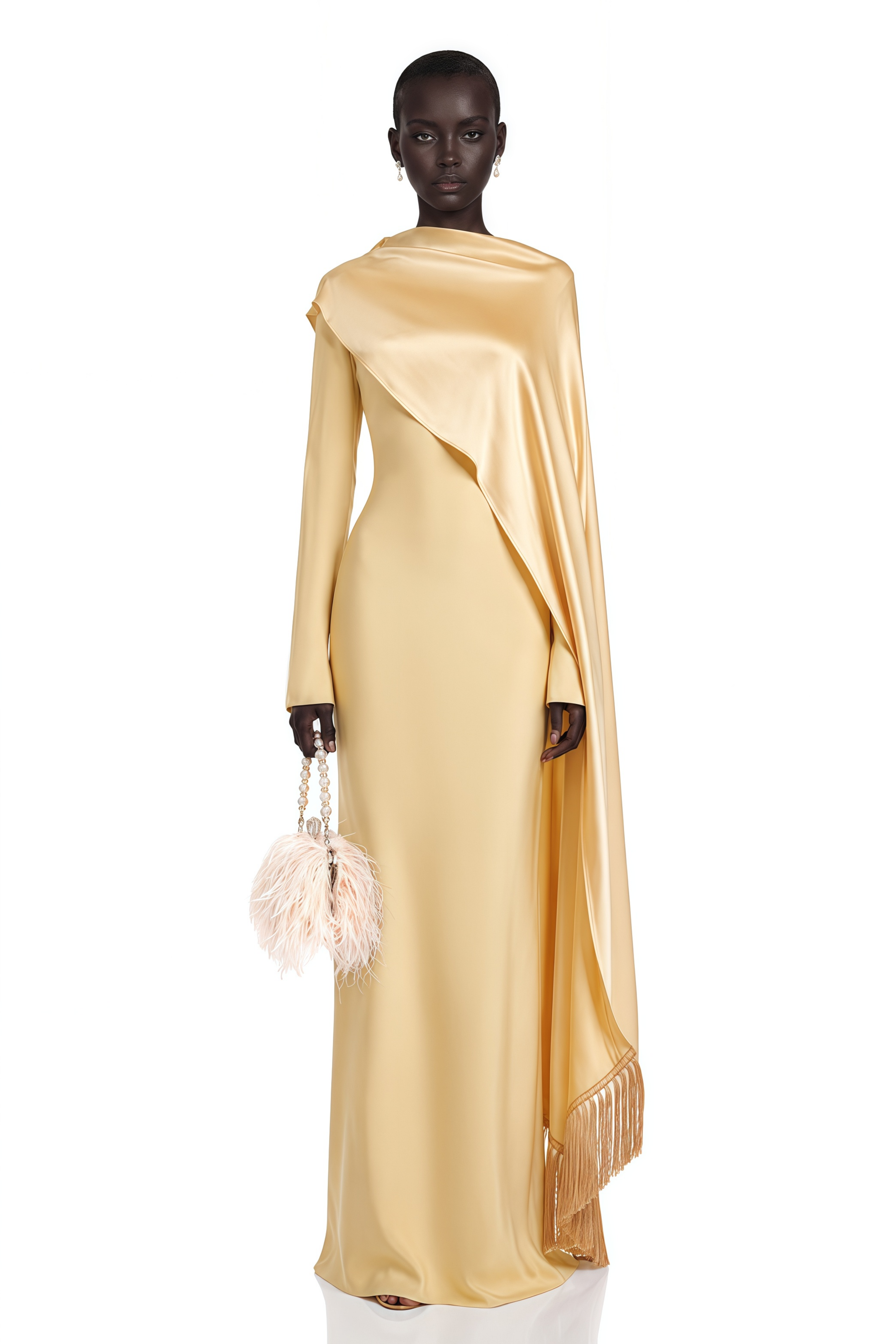 Robe longue « Sultan Yellow » avec châle en satin