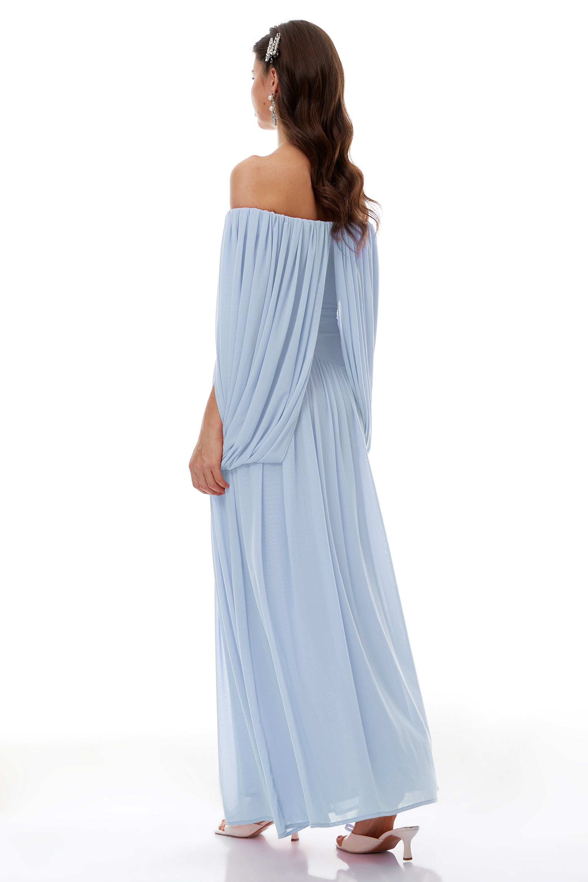 Suné Blue Cross Front Ruched Maxi Dress