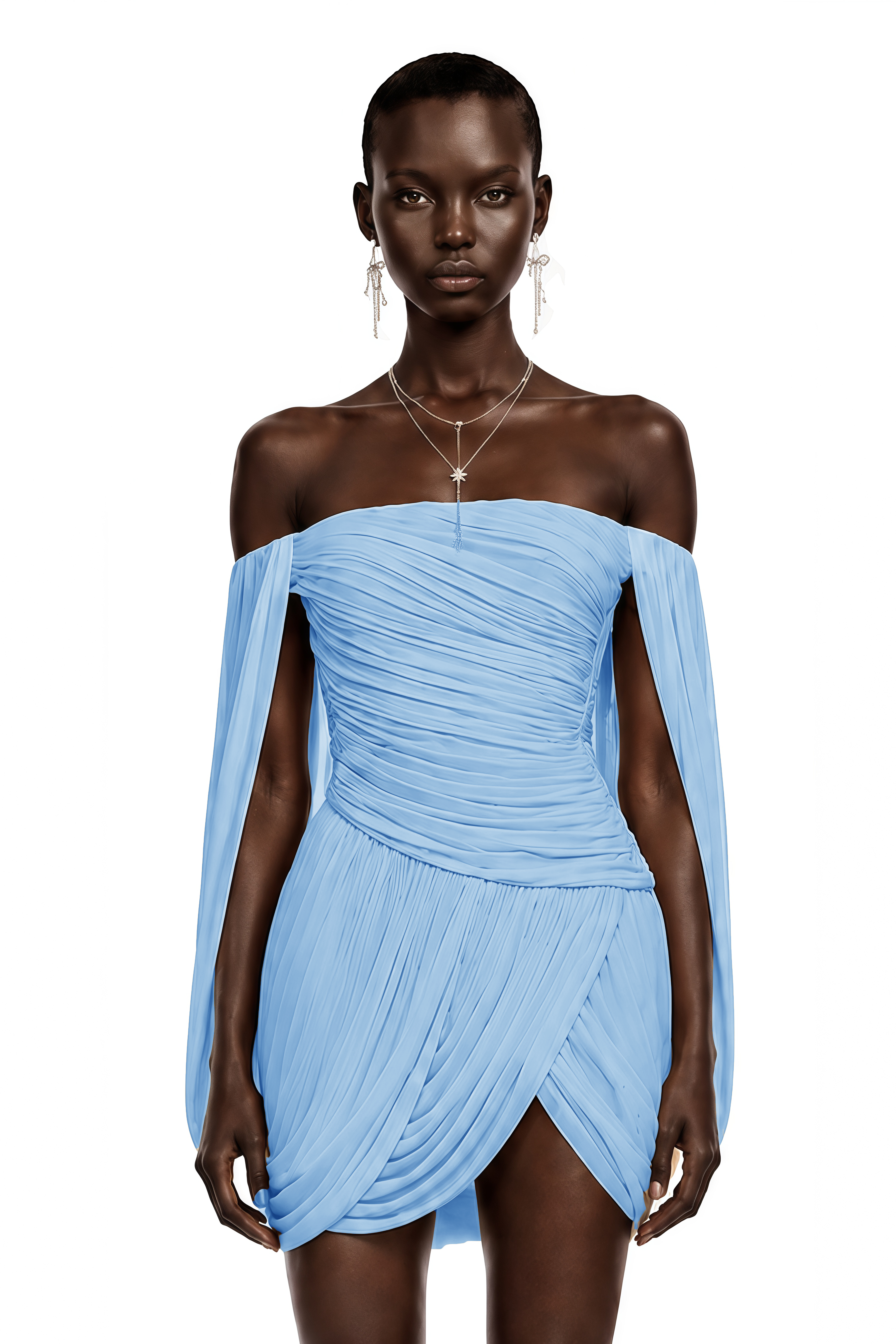 Suné Blue Cross Front Ruched Mini Dress