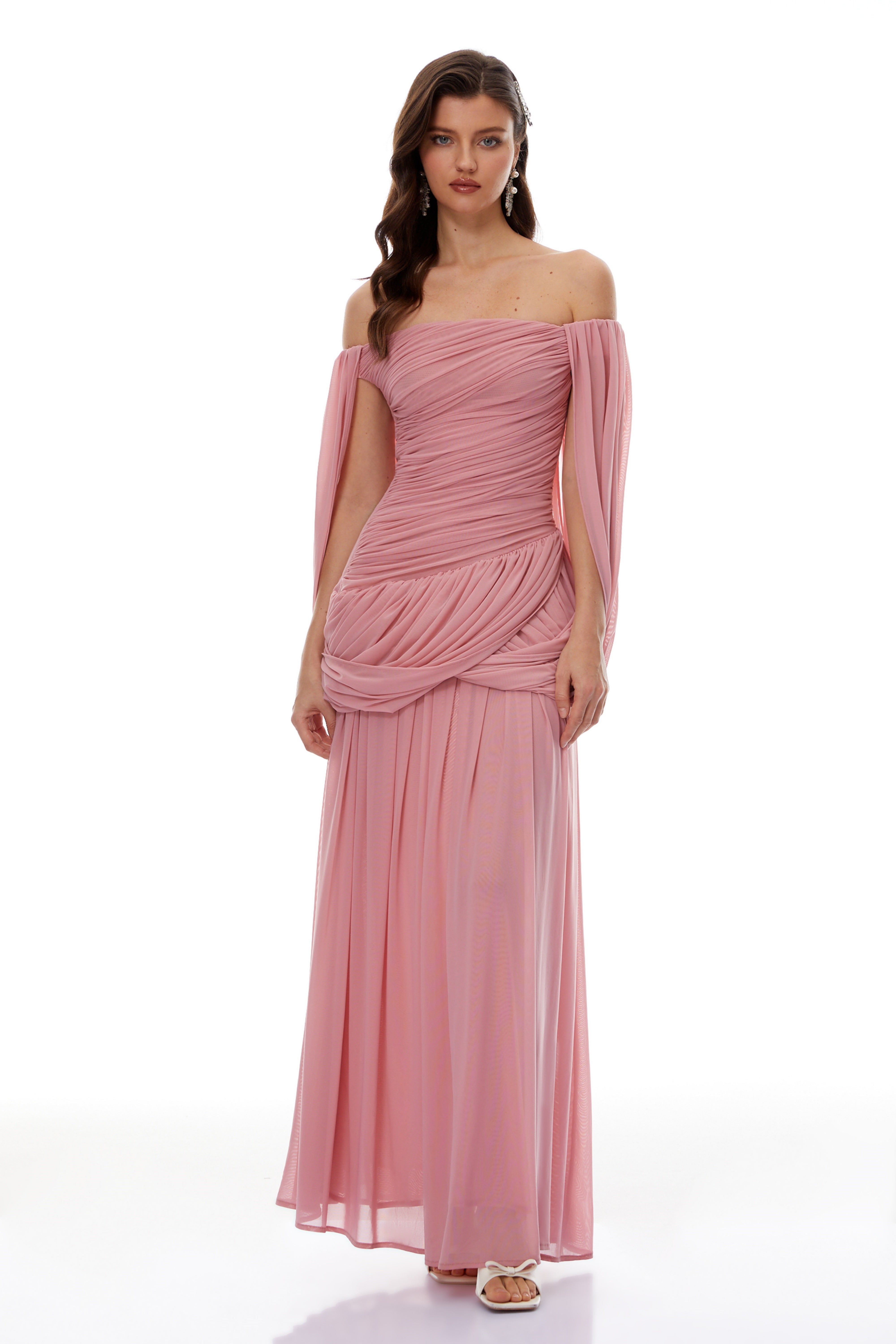 Suné Pink Cross Front Ruched Maxi Dress