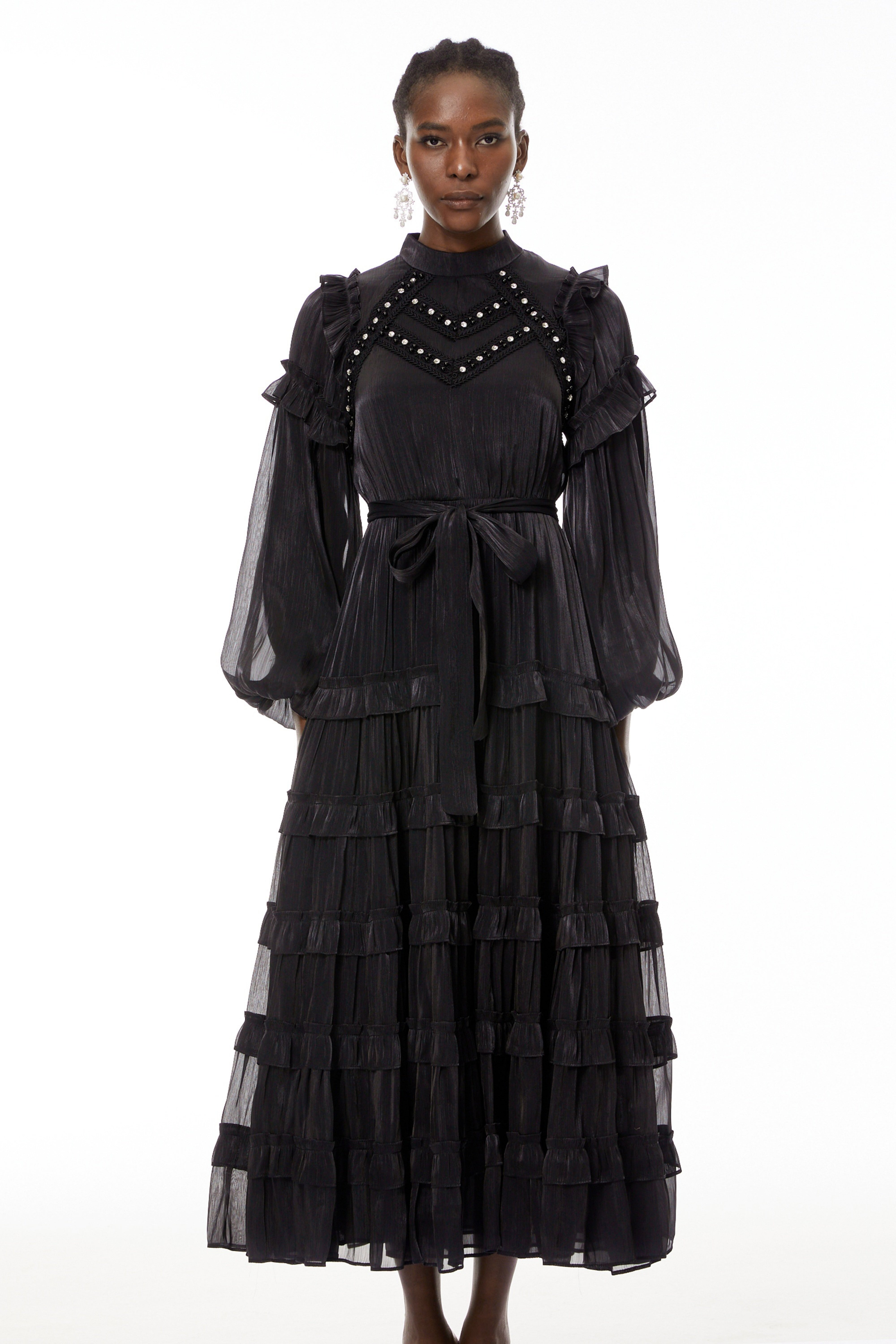 Suzanne Black Ruffled Tiered Maxi Dress