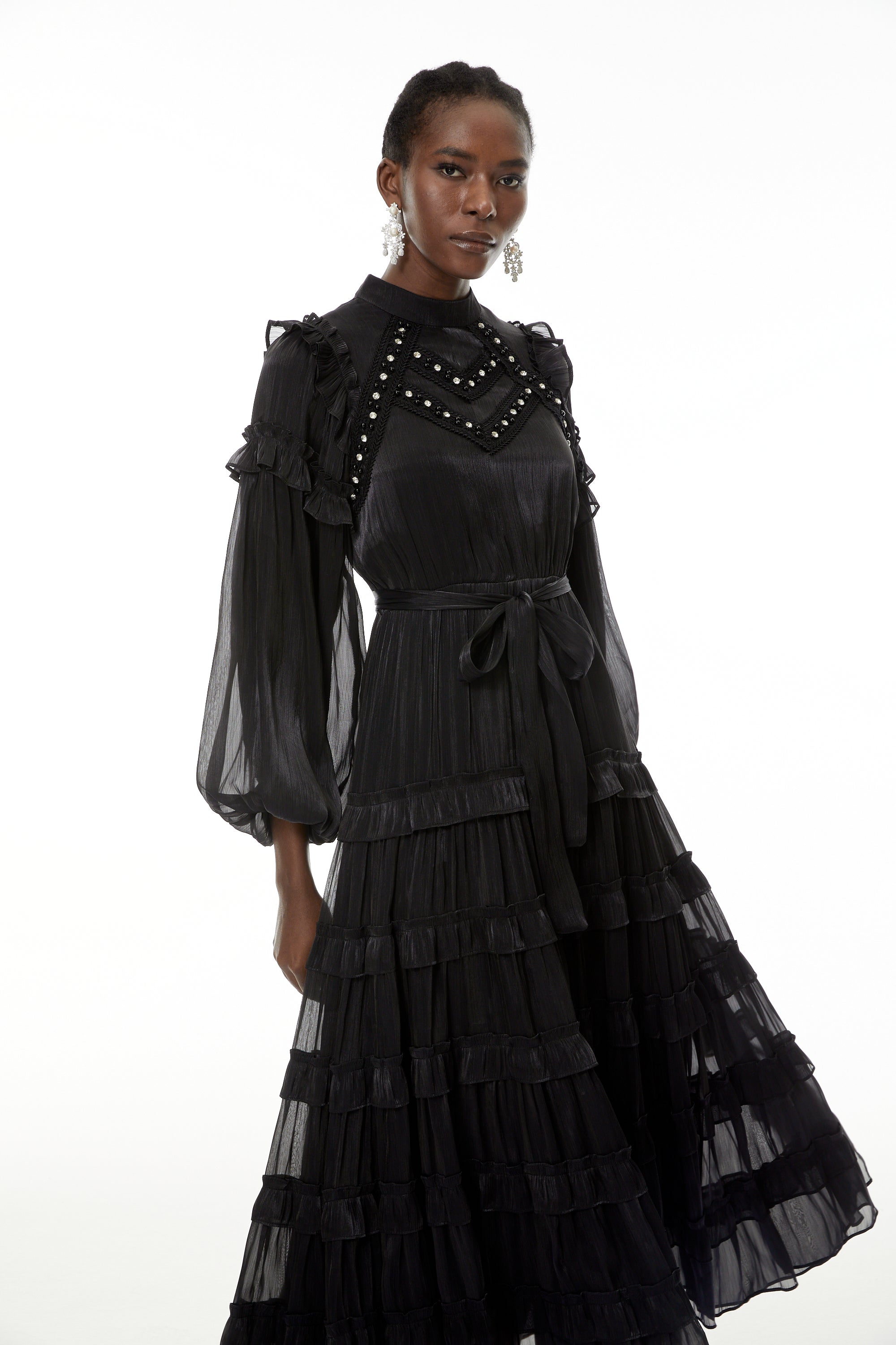Suzanne Black Ruffled Tiered Maxi Dress