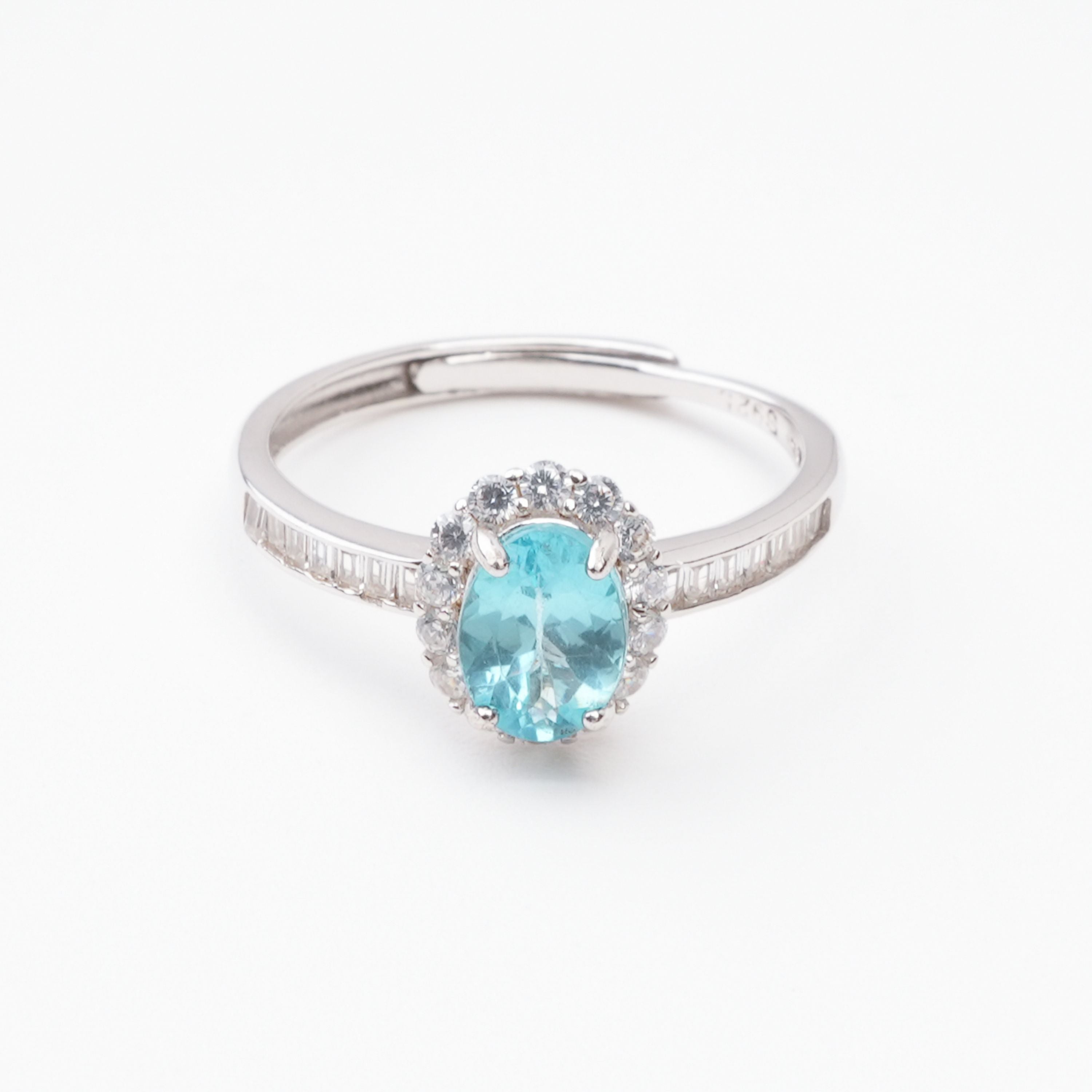 Sylvie Blue Apatite Oval Cut Halo Crystal Sterling Silver Ring