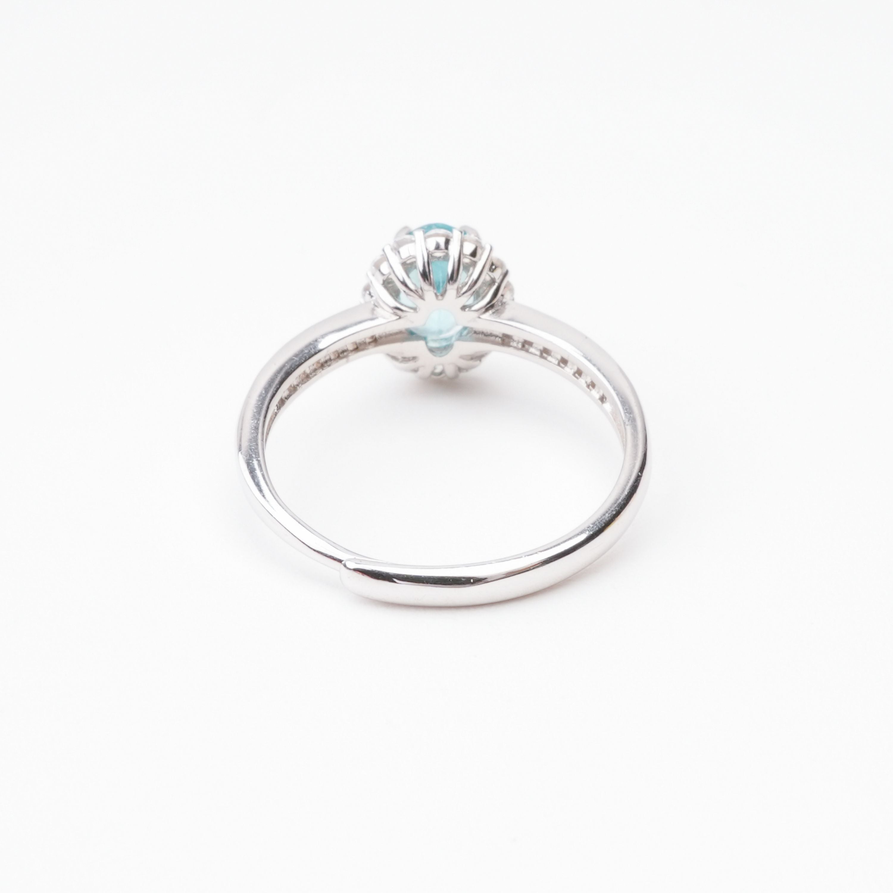 Sylvie Blue Apatite Oval Cut Halo Crystal Sterling Silver Ring
