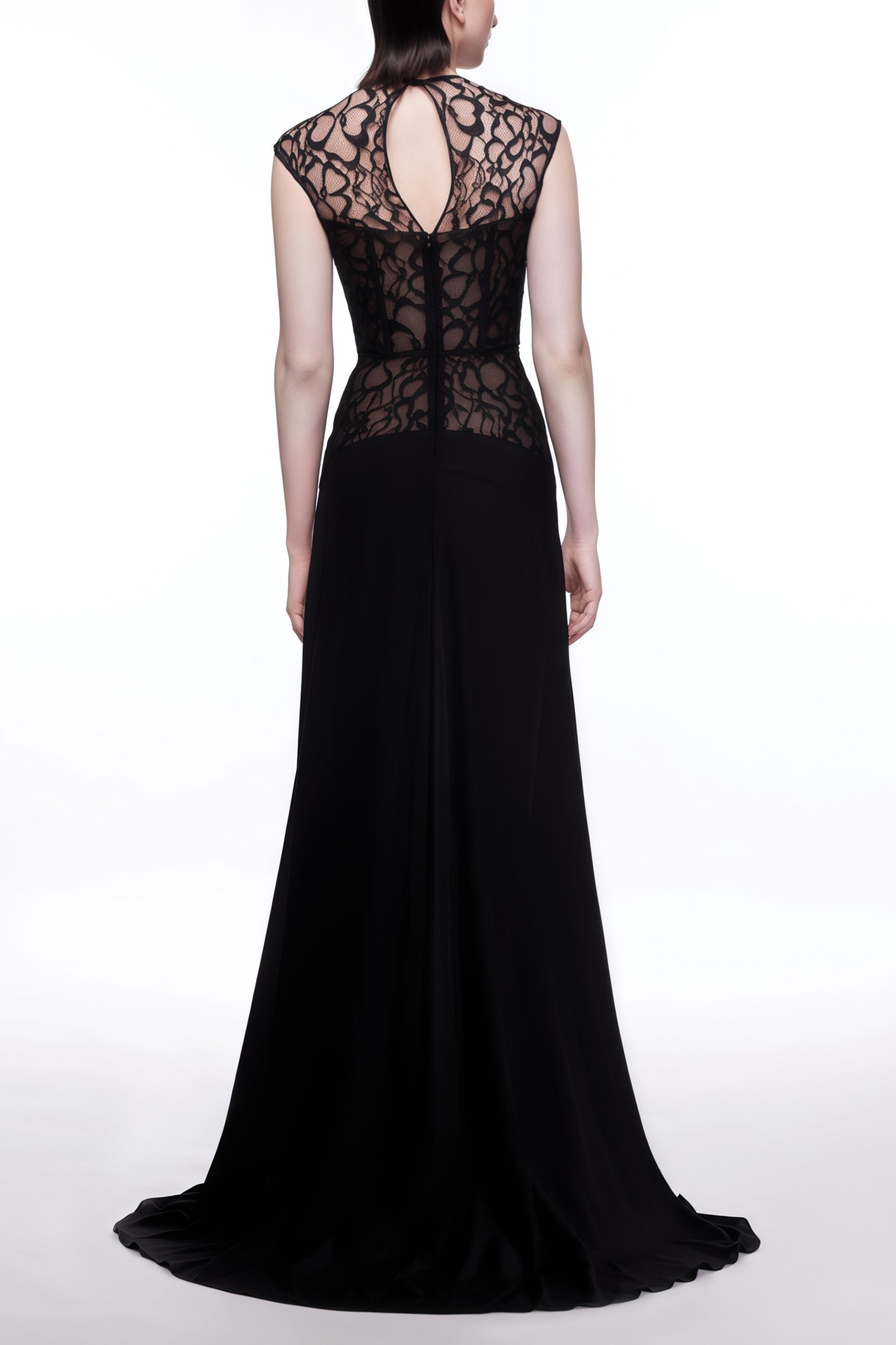 Ottilie Black Lace Panel Asymmetrical Maxi Dress