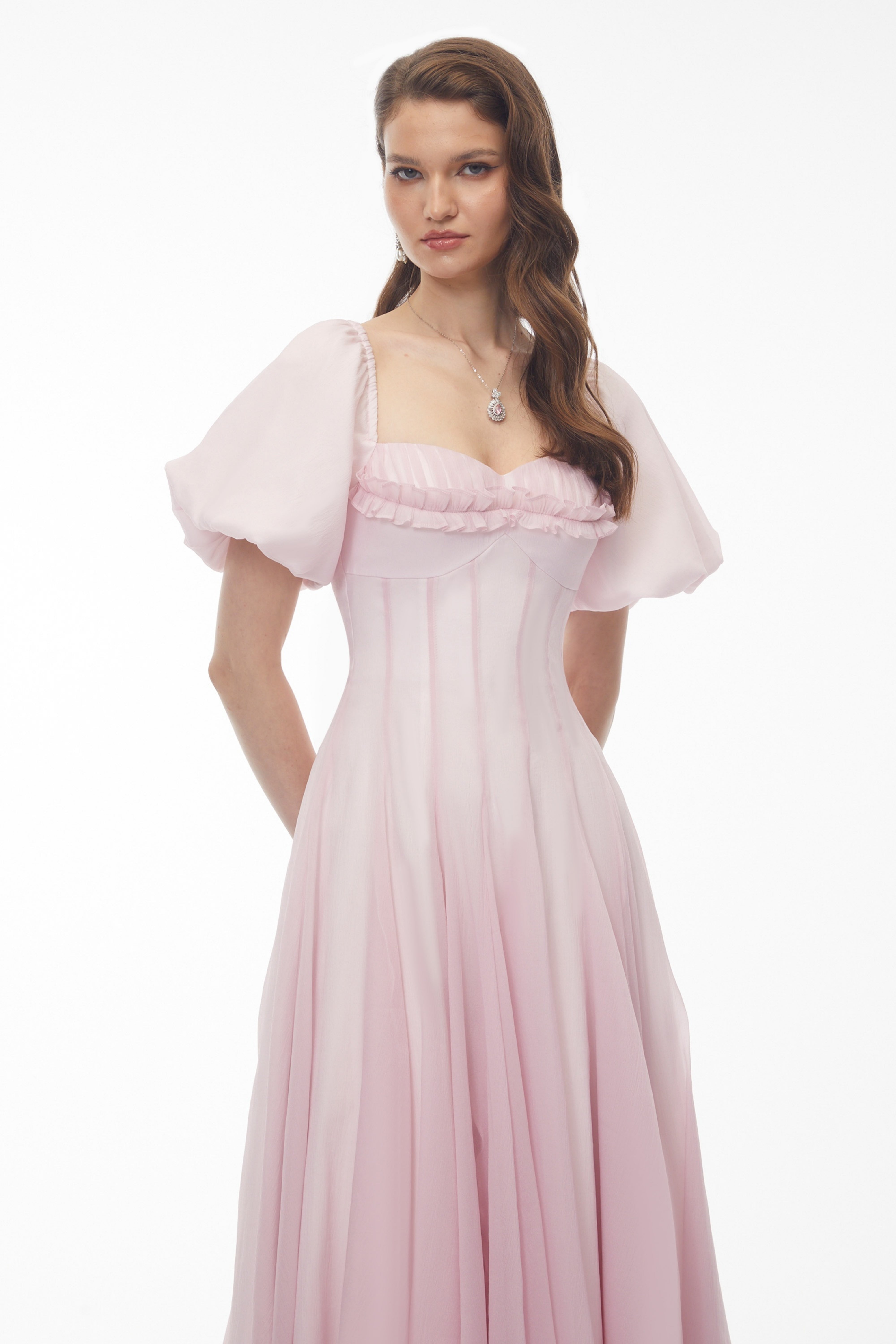 Robe midi plissée à volants rose Tábata