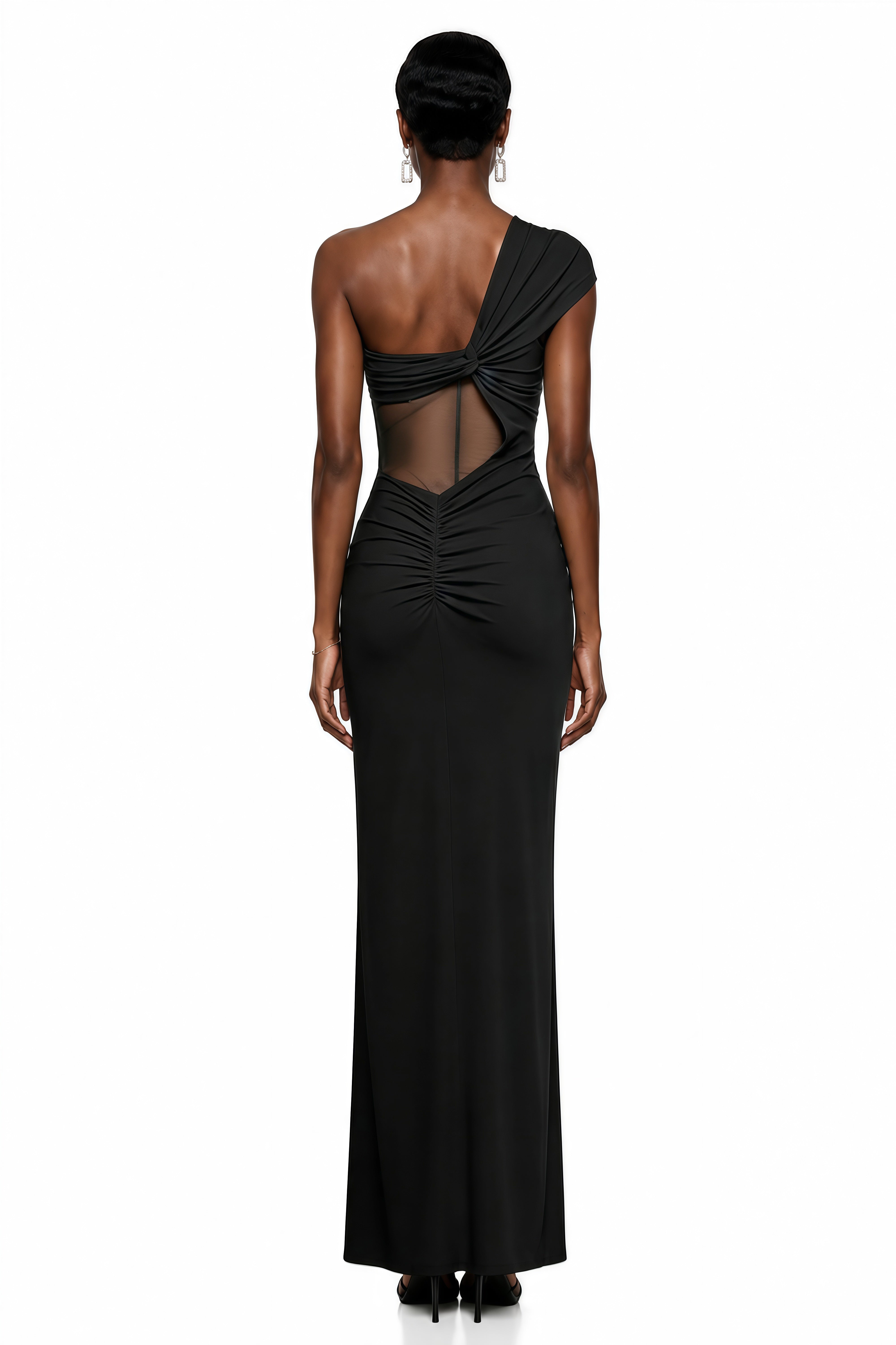 Tai Black One Shoulder Lace Maxi Dress
